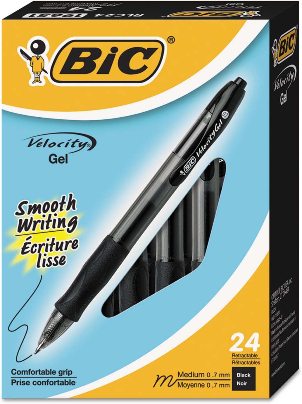BIC RLC241BK Gel-ocity Retractable Gel Pen, Black Ink, Medium, .7mm, 24/Pack