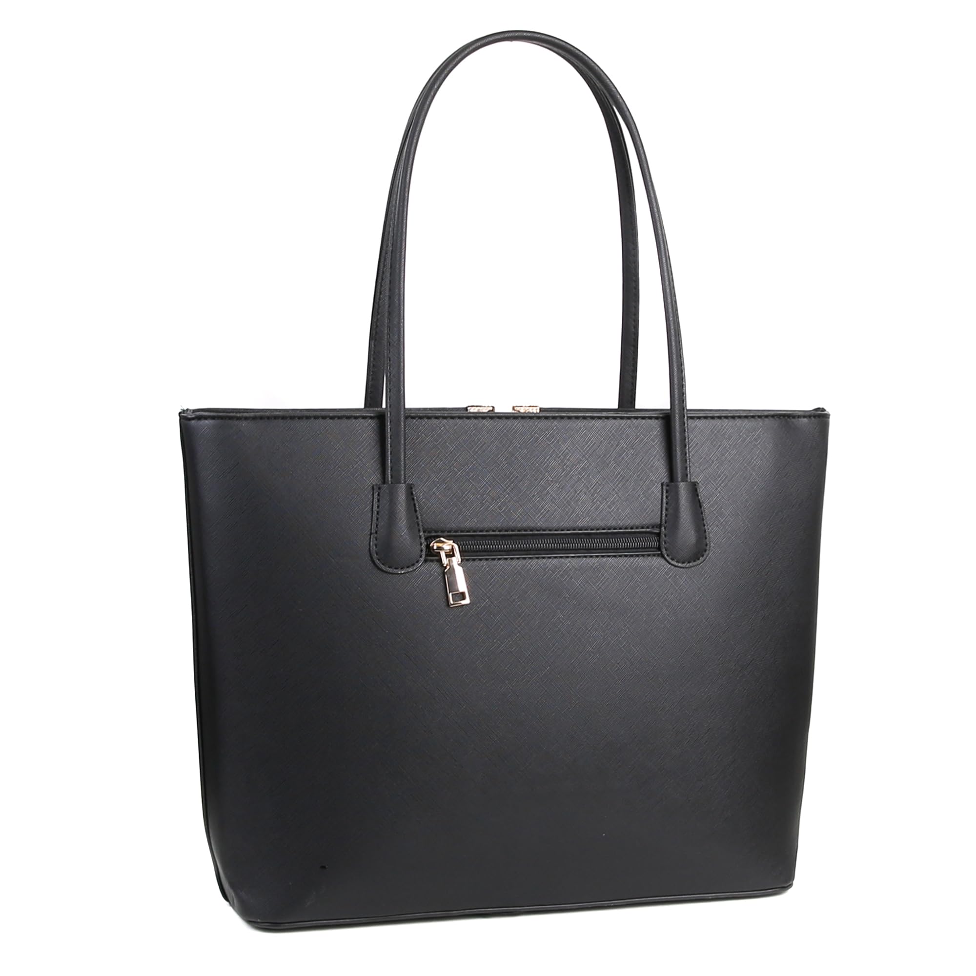 Black Tote Bag For Women with Top Handle, Zipper Closure Handbags for School Work or Travel, Shoulder Handbag for 15.6 Inch Laptop