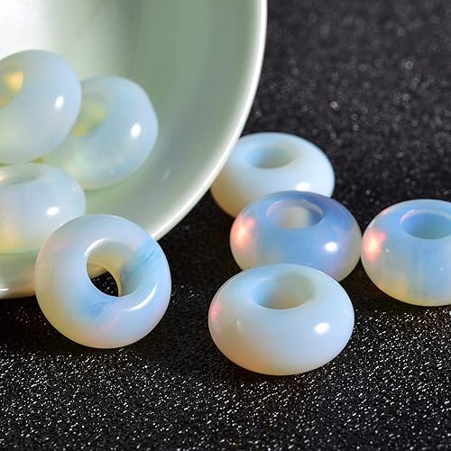 Asingeloo Hermosas cuentas de piedras preciosas de ópalo blanco con agujero grande (0.23 a 0.236 pulgadas), cuentas de piedra europea rondelle
