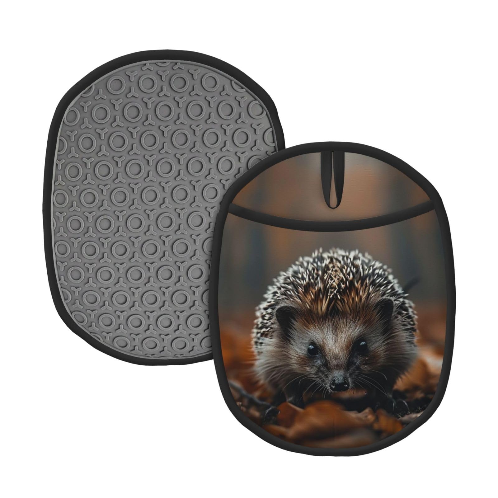 Pot Holders Set of 2PCS Kitchen Heat Resistant Potholders Hedgehog Walking Photo Silicone Aunty-hot Pad Cotton Lining Oven Hot Pads for Cooking Baking BBQ Microwave Kitchen