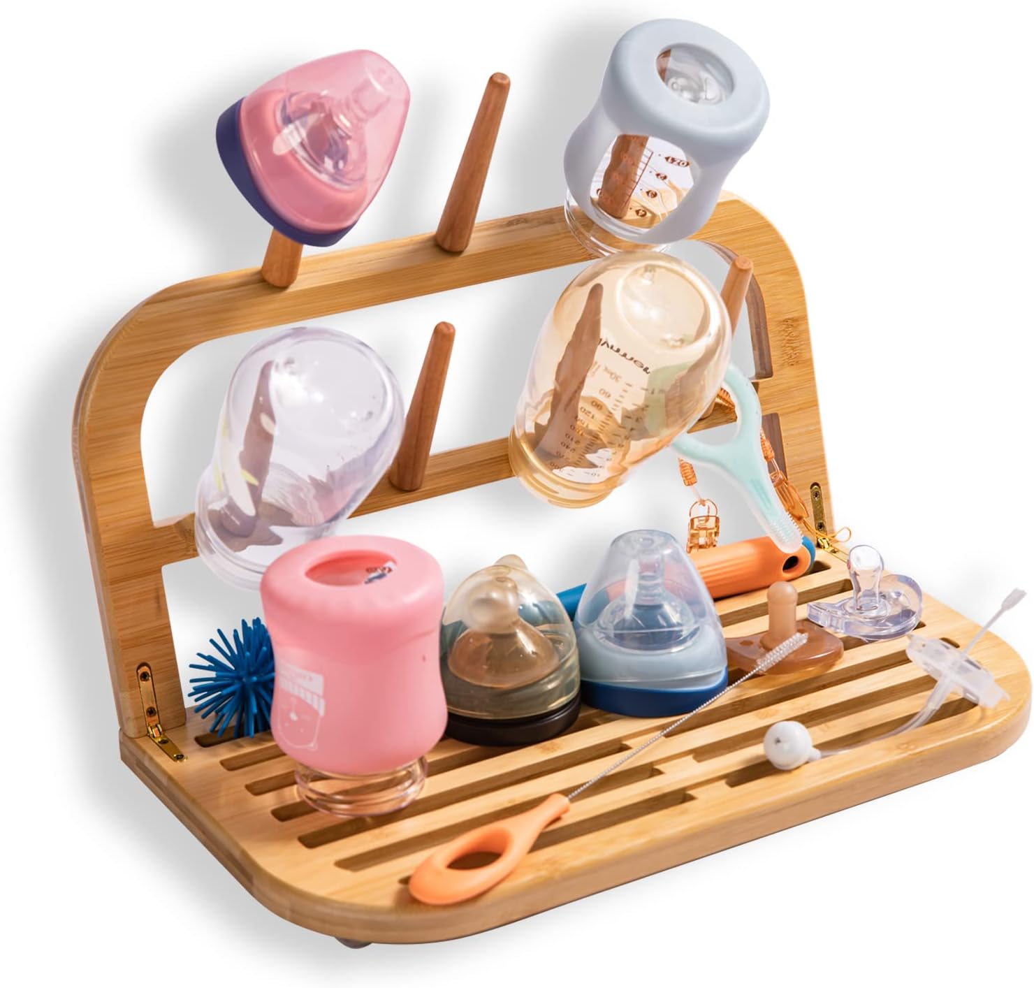 cococar Bamboo Baby Bottle Drying Rack, Space Saving