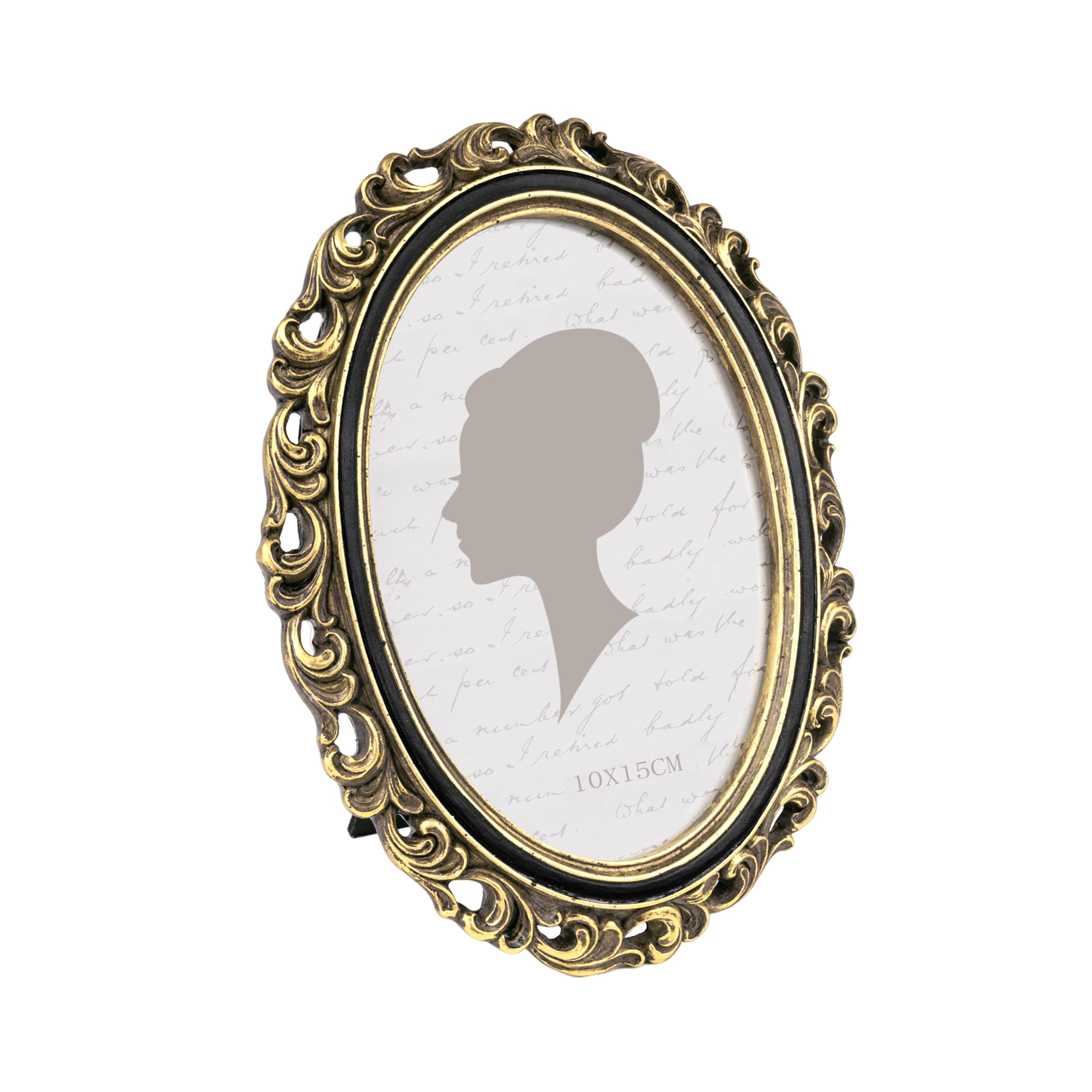 Sunlit Vintage Picture Frame 4x6 Inch, Oval Antique Photo Frames with Glass Front, Luxury Photo Display, Tabletop Wall Hanging, Gold Black