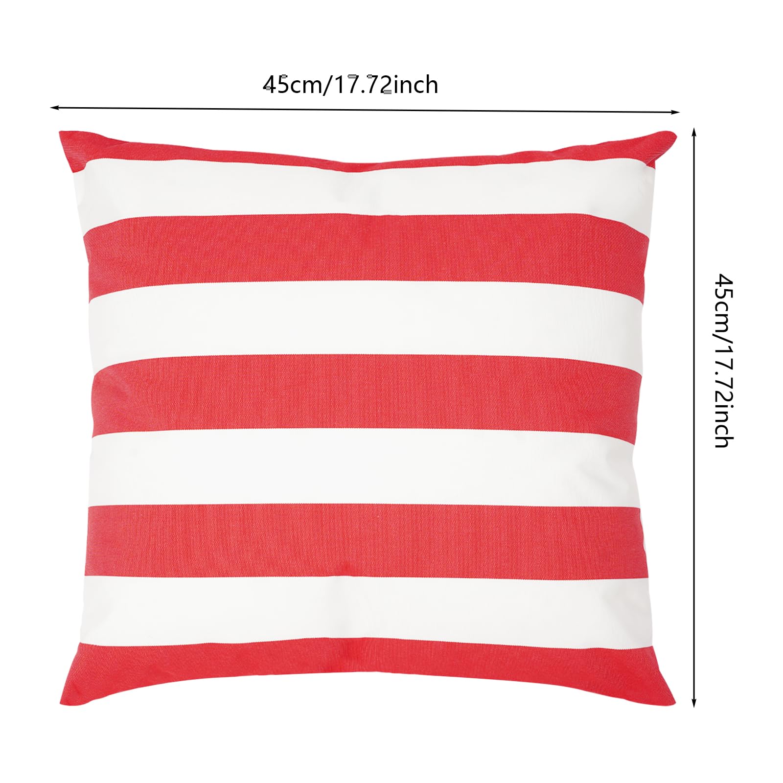 45 x 45 cm, cuscino per esterni, resistente alle intemperie, con chiusura lampo invisibile, quadrato, con imbottitura e rivestimento, impermeabile, a righe, decorazione (rosso, bianco)