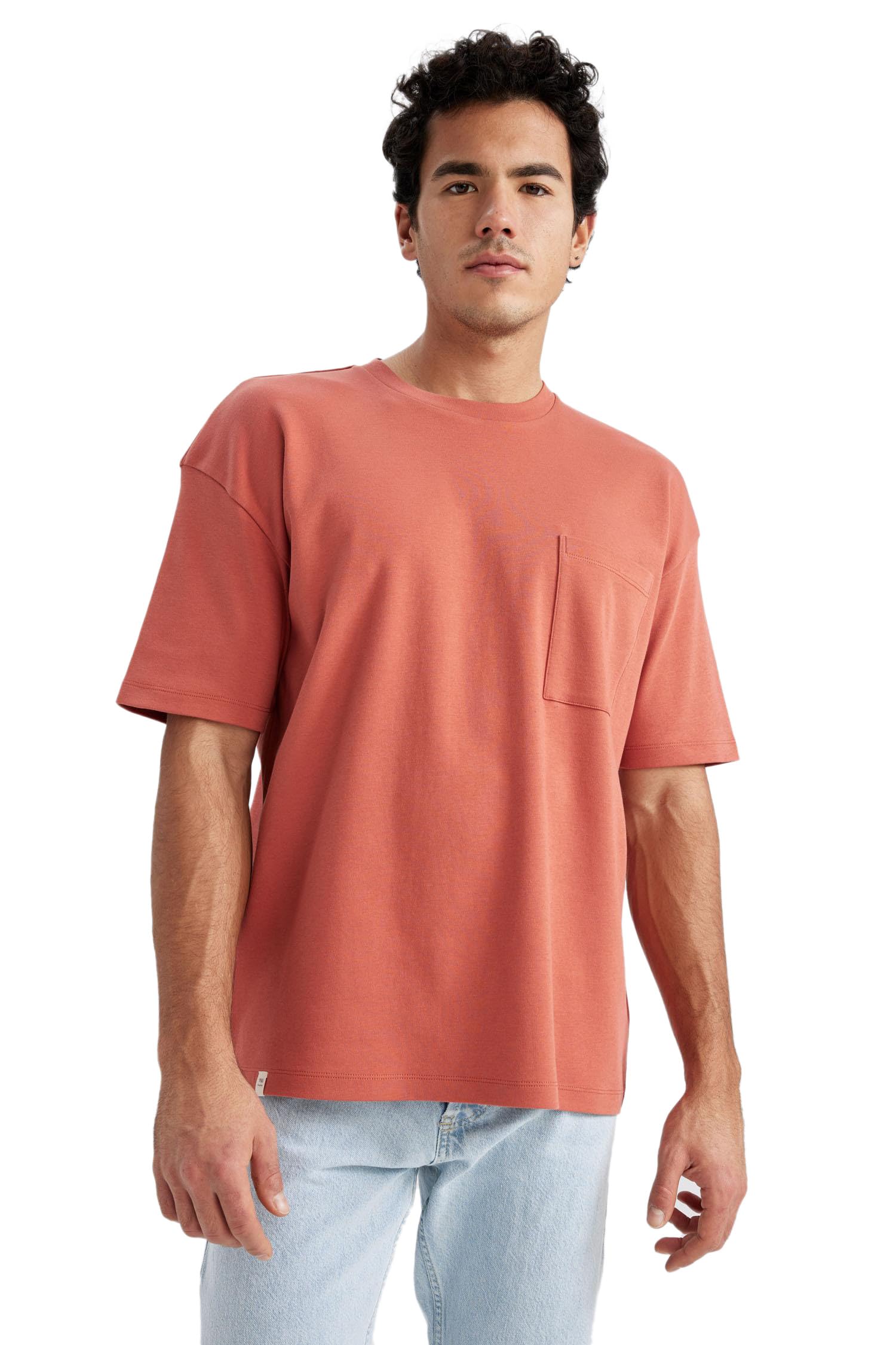 Oversize Fit Bisiklet Yaka Basic Pamuklu Penye Tişört