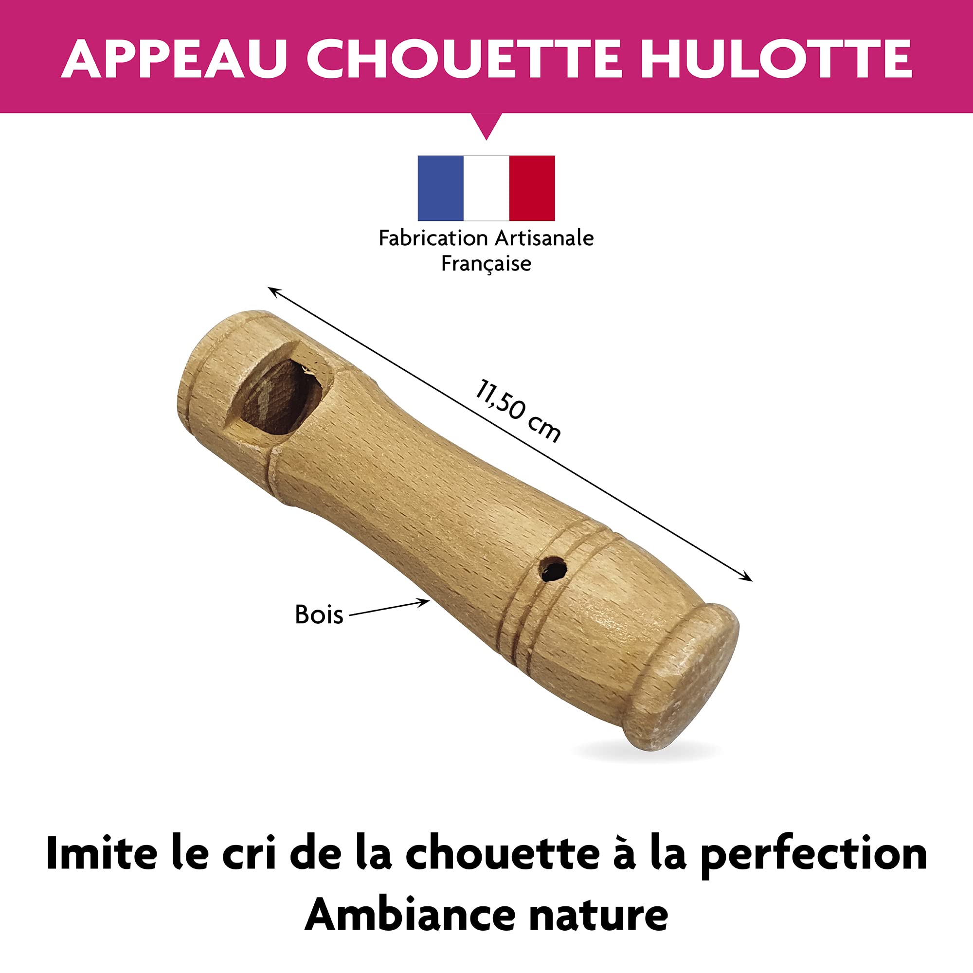Fuzeau – Appeau Chouette Hulotte en Bois Vernis Alimentaire – Reproduction Précise du Cri Nocturne de la Chouette – Fabrication Artisanale – Ambiance Nature et Découverte Dès 4 Ans - Ref. 78282