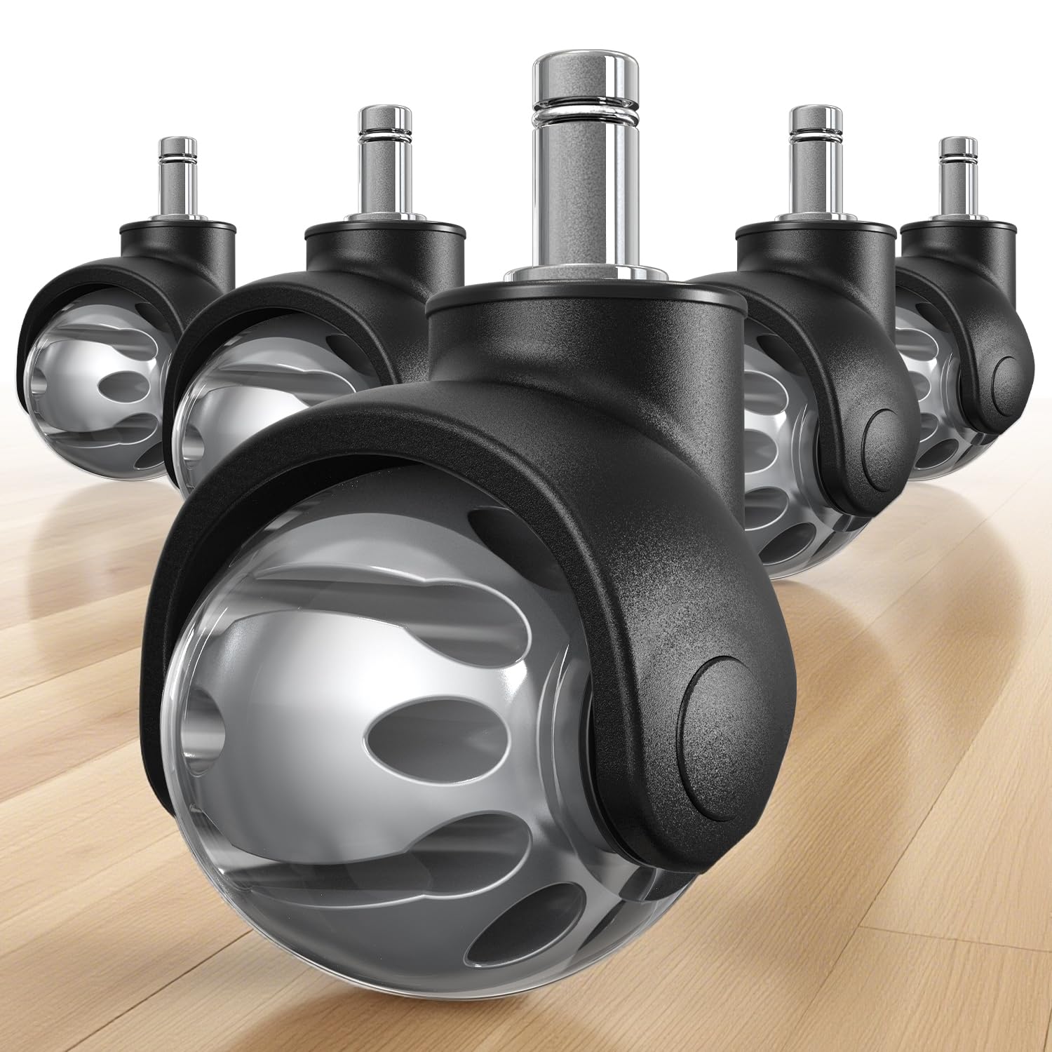 HOLKIE Wheels Chair Office Rubber Set of 5 Wheels for Furniture 11 x 22 mm Grey Suitable for All Types of Floors Wooden Floors and Carpets Replacement Chairs Office Soft and Quiet for Chairs