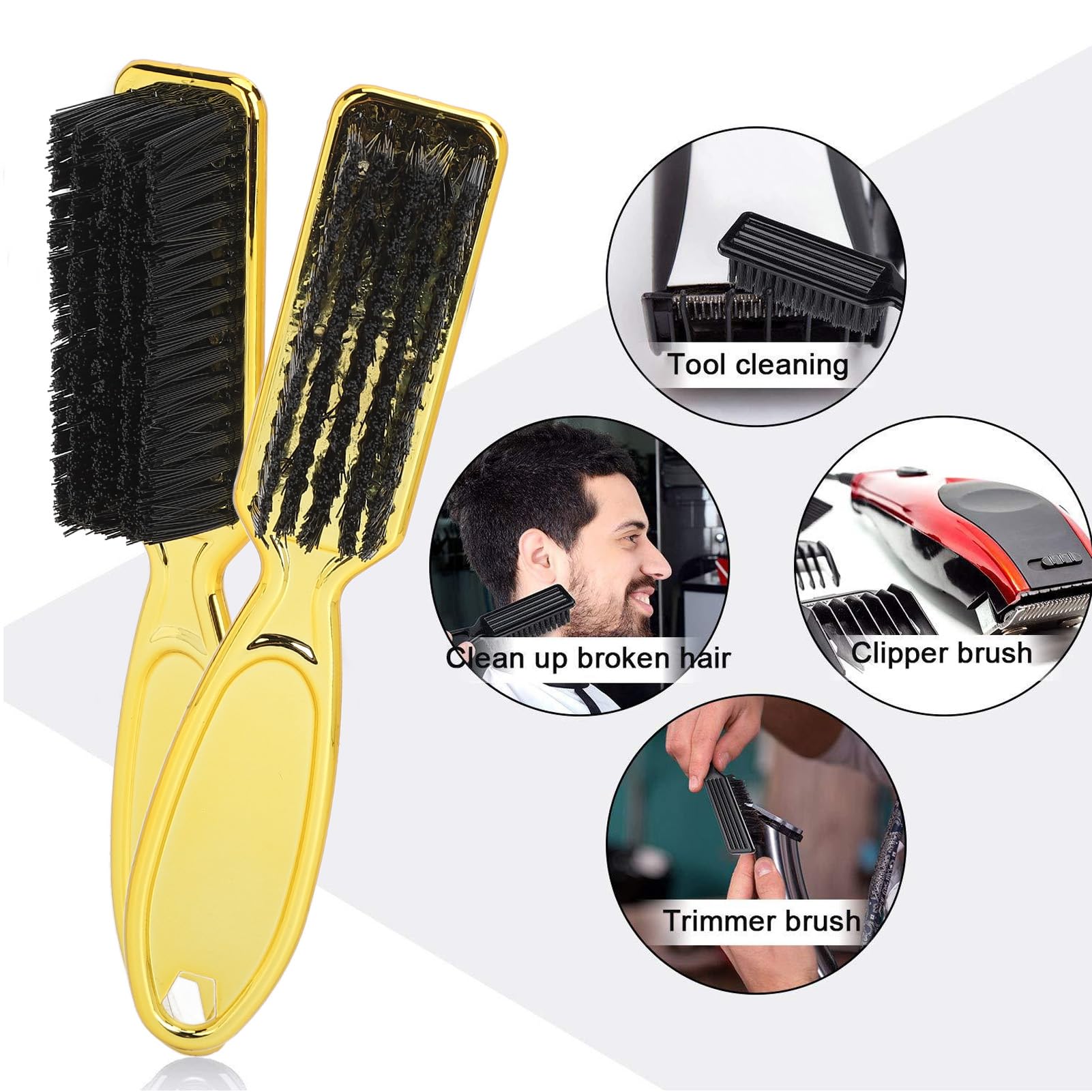 Spazzola per Pulizia Clipper Uomo con Setole Rinforzate e Manico Ergonomico per Barbieri e Stilisti Placcatura Oro 5pz