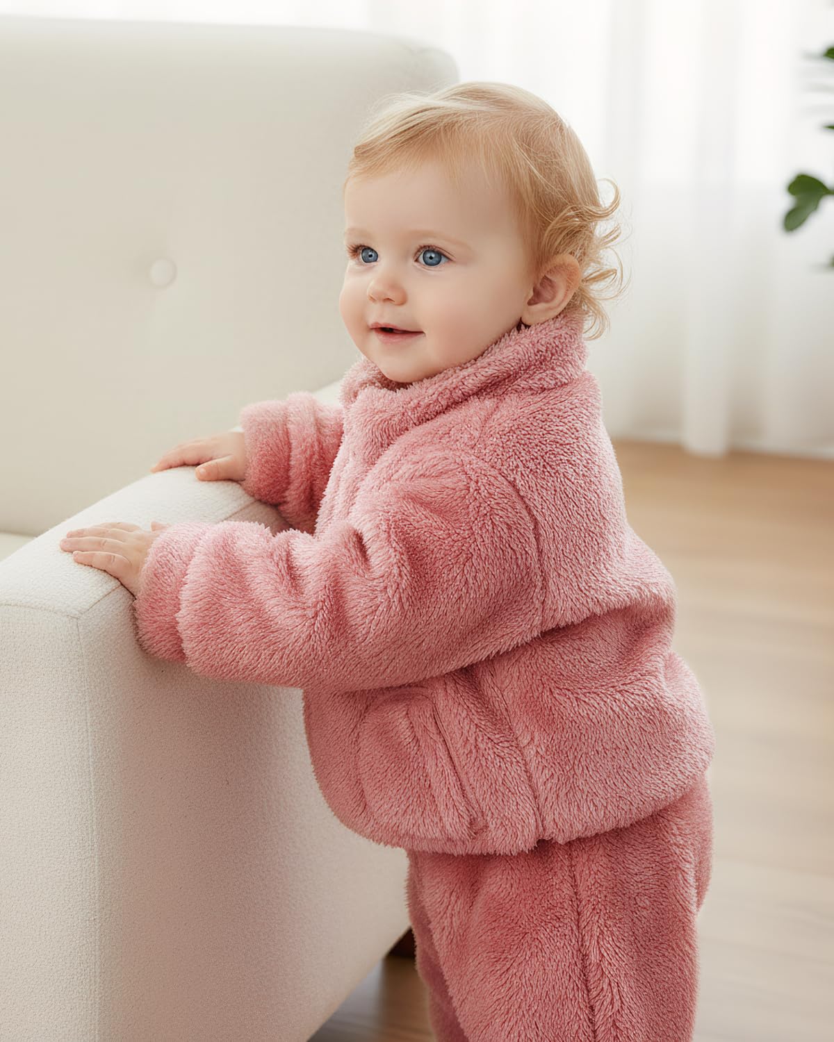 JiAmy Dziecięcy strój dla dziewczynek, zestaw zimowych polarów, 2 sztuki, zamek błyskawiczny, długi rękaw, spodnie, bluza, unisex, piżama, zestawy odzieży dla 1-5 lat
