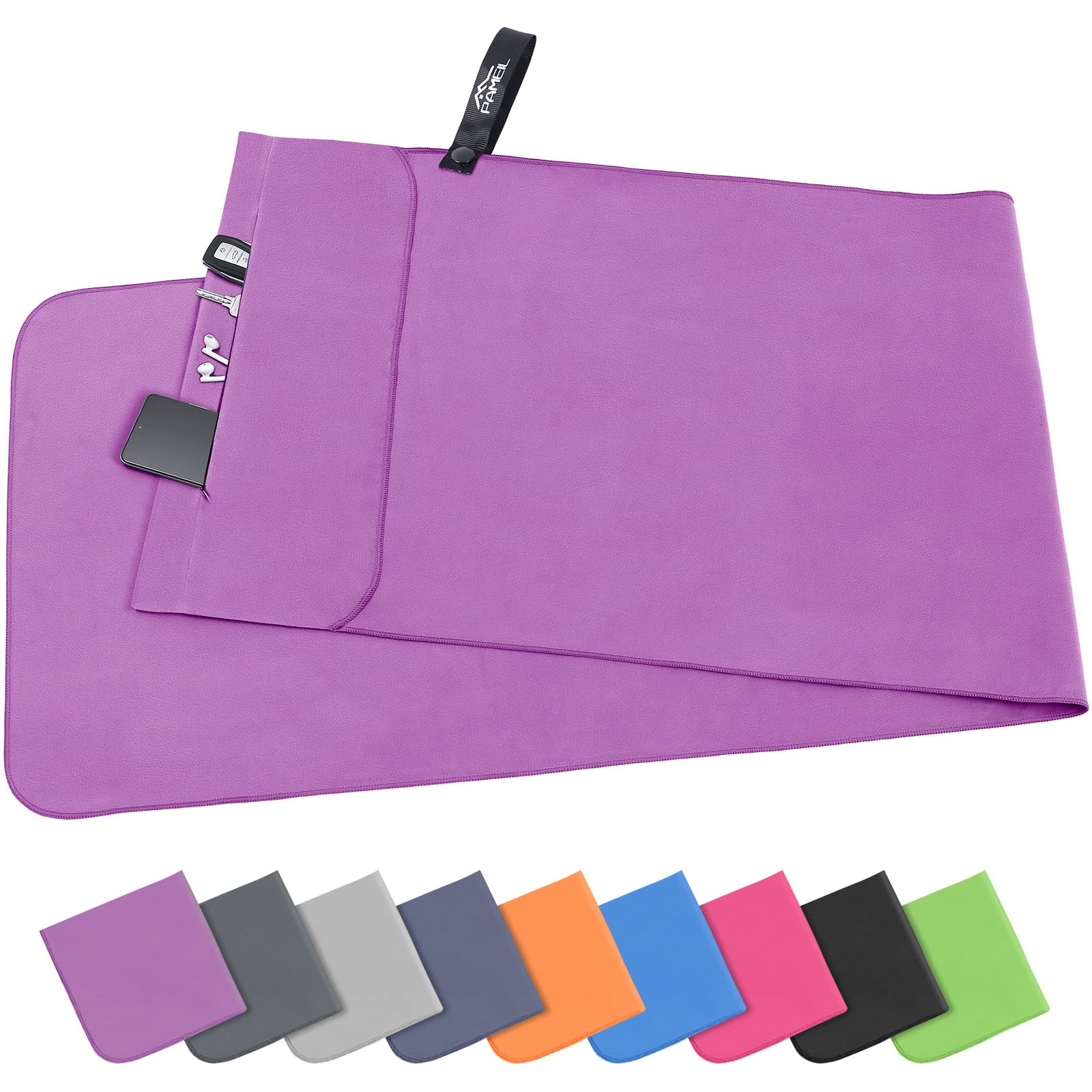 Pameil Asciugamano Palestra | 120x50cm Asciugamano Microfibra Con Tasca Con Cerniera | Asciugatura Rapida, Leggero, Assorbente Asciugamani Mare Microfibra e Asciugamani Palestra Fitness