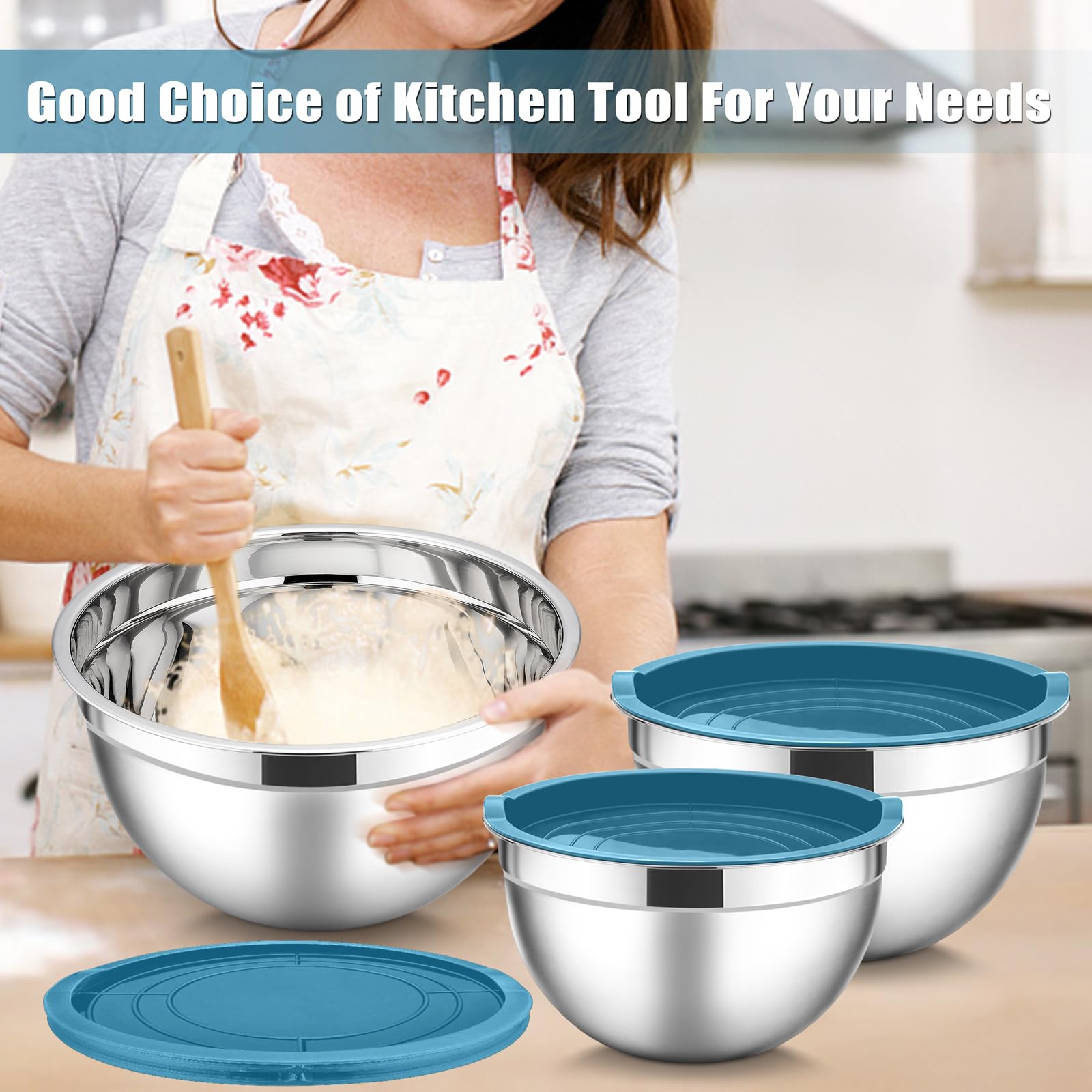 HaWare Set di 5 ciotole per insalata in acciaio inox con coperchio ermetico 45 l 27 l 15 l 07 l ideali per cucinare cuocere e conservare impilabili e lavabili in lavastoviglie