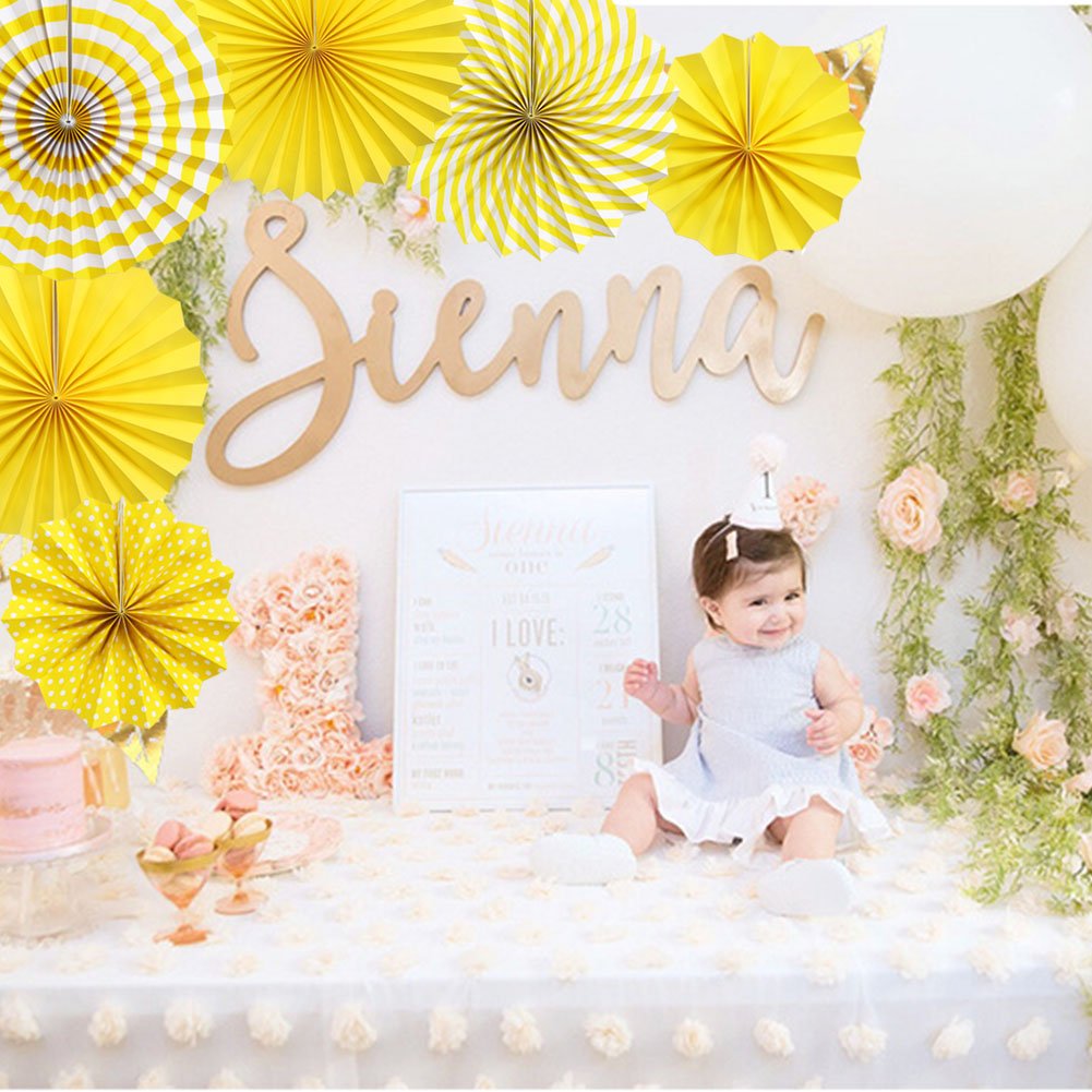 Zilue Hanging Yellow Paper Fans Decoration Kit Round Paper Garlands for Wedding Birthday Party Baby Showers Events Accessories Set of 6 4