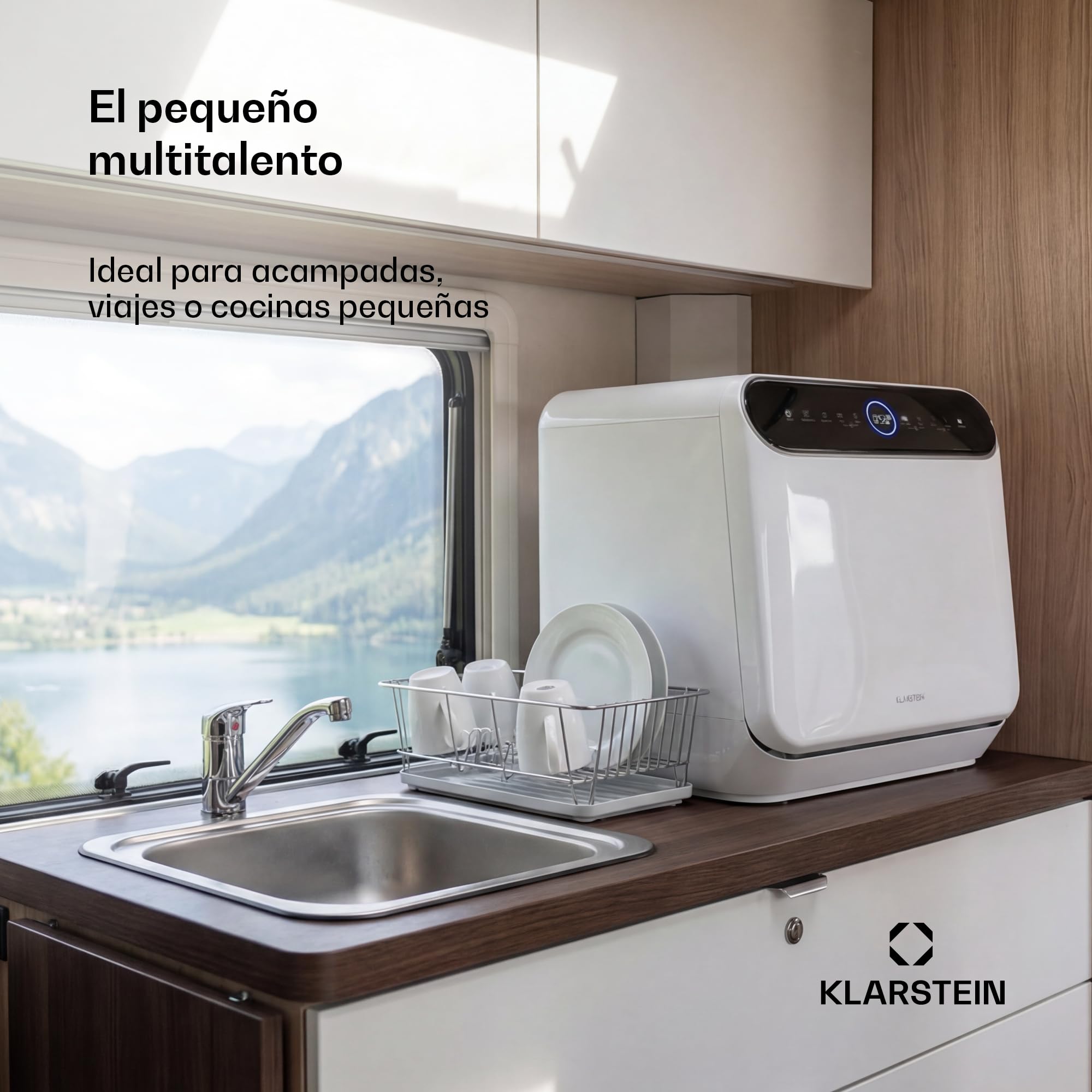 Lavavajillas de sobremesa Klarstein Oceana – Lavavajillas compacto para 3 servicios, 7 programas, 6 l de consumo de agua, AquaStop, diseño portátil