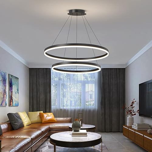 Miniatura 7 de Lámpara de techo moderna, acrílico antiparpadeo negro, lámpara colgante con control remoto, regulable, 3 modos de color y luces de isla de brillo
