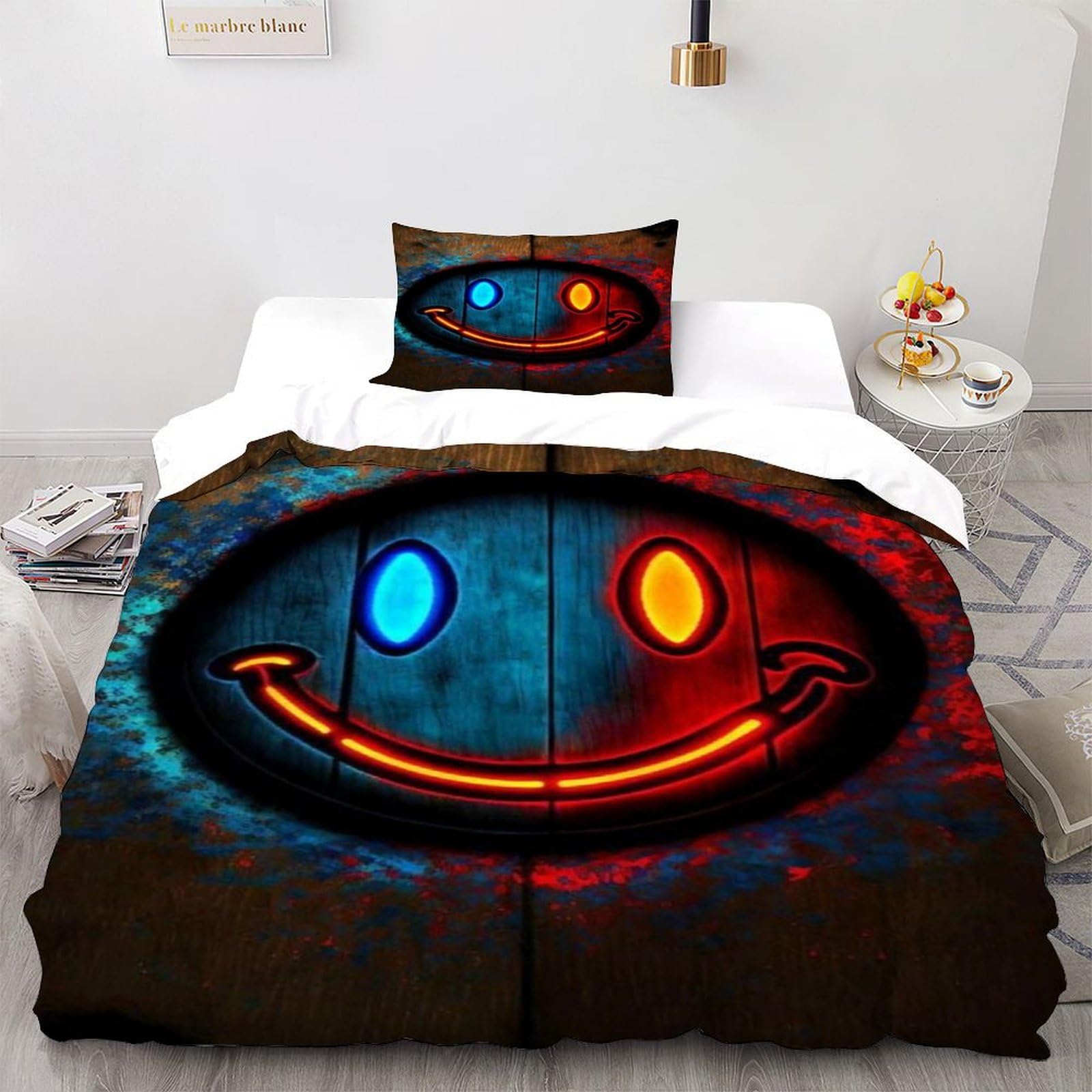 Housse de couette Smiley face rouge 135x200 parure de lit microfibre 2 pièces