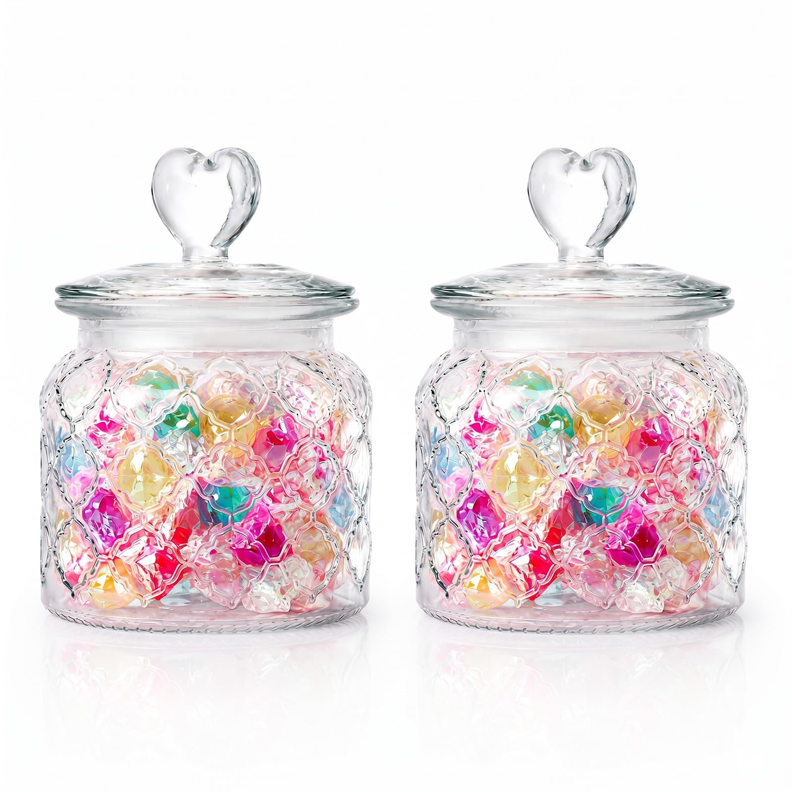 2 Pack 650ml Glass Storage Jars Airtight Candy jar with Heart Lids