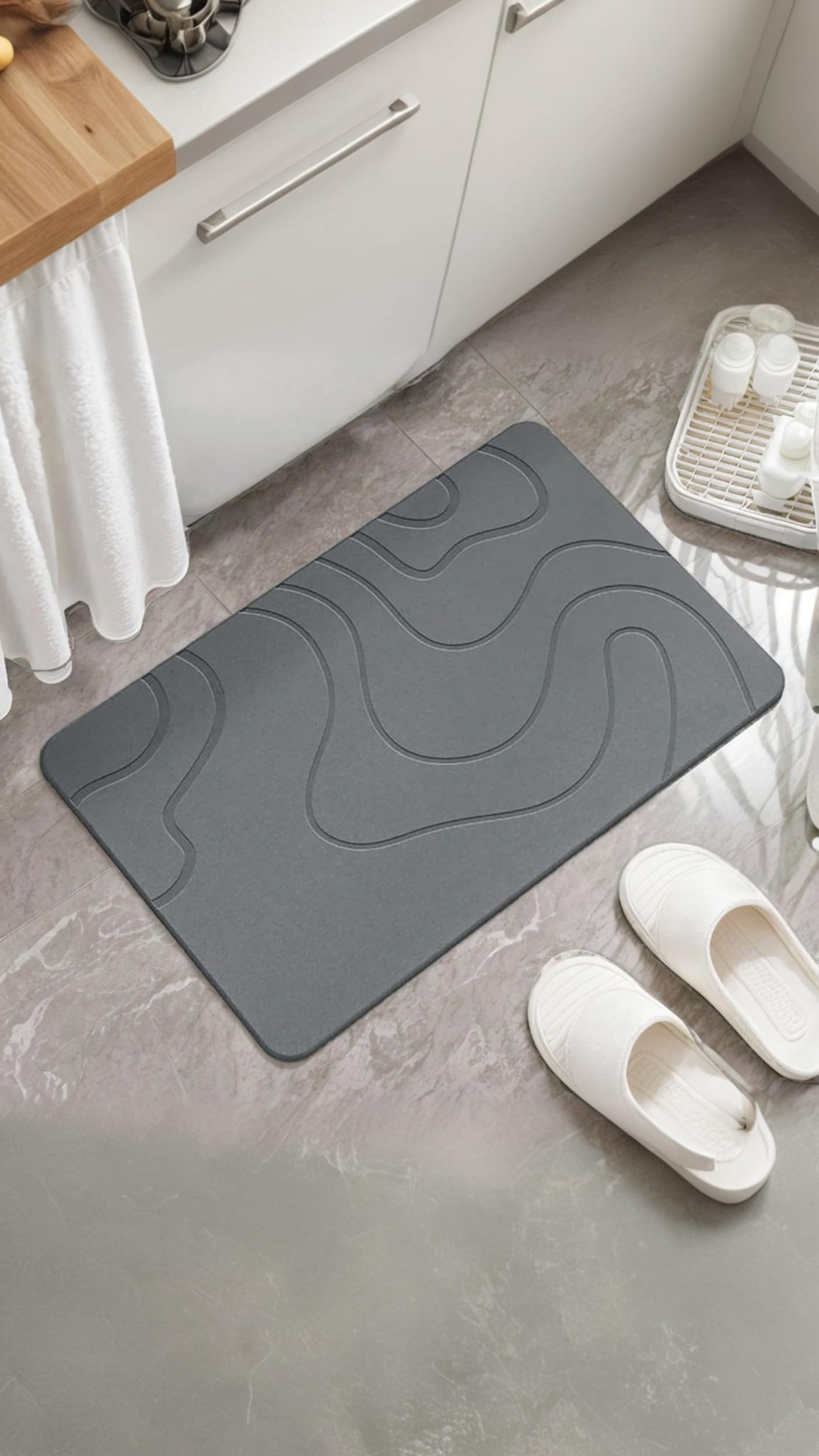 Sweet seven Luxury Diatomaceous Earth Bath Stone Mat - Non-Slip, Fast Drying for Kitchen, Tub & Bathroom Floor (1-Pack Dark Grey, 60 * 39cm)