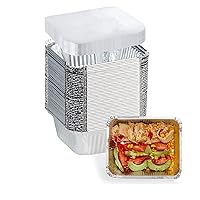 Vista 1 de Sartenes de aluminio pequeños de 1 libra con tapas (paquete de 40 – 5 x 4 pulgadas), utensilios de cocina desechables – tapas de cartón