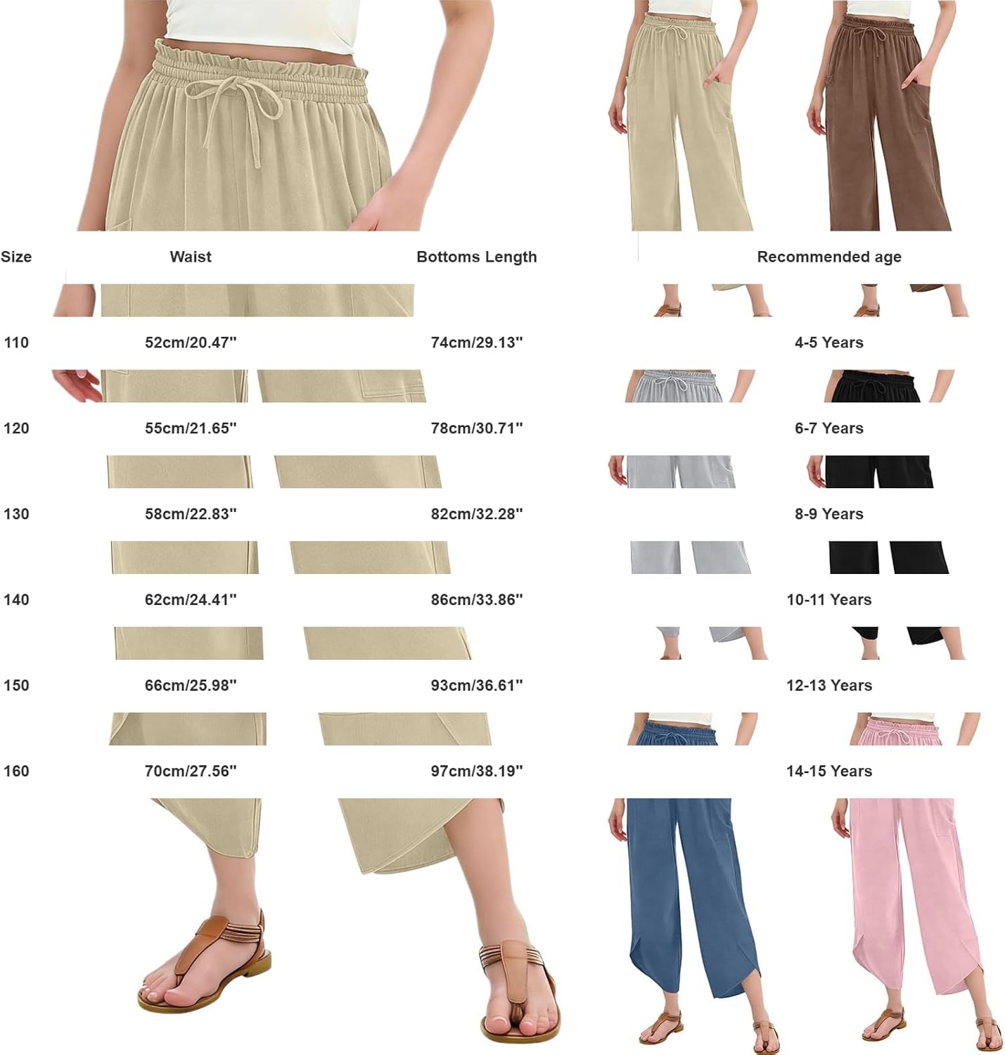 Girl's Wide Leg Pants Kids Elastic Waist Lightweight Joggers Drawstring Casual Flowy Sweat Pants 5 to 14 Years