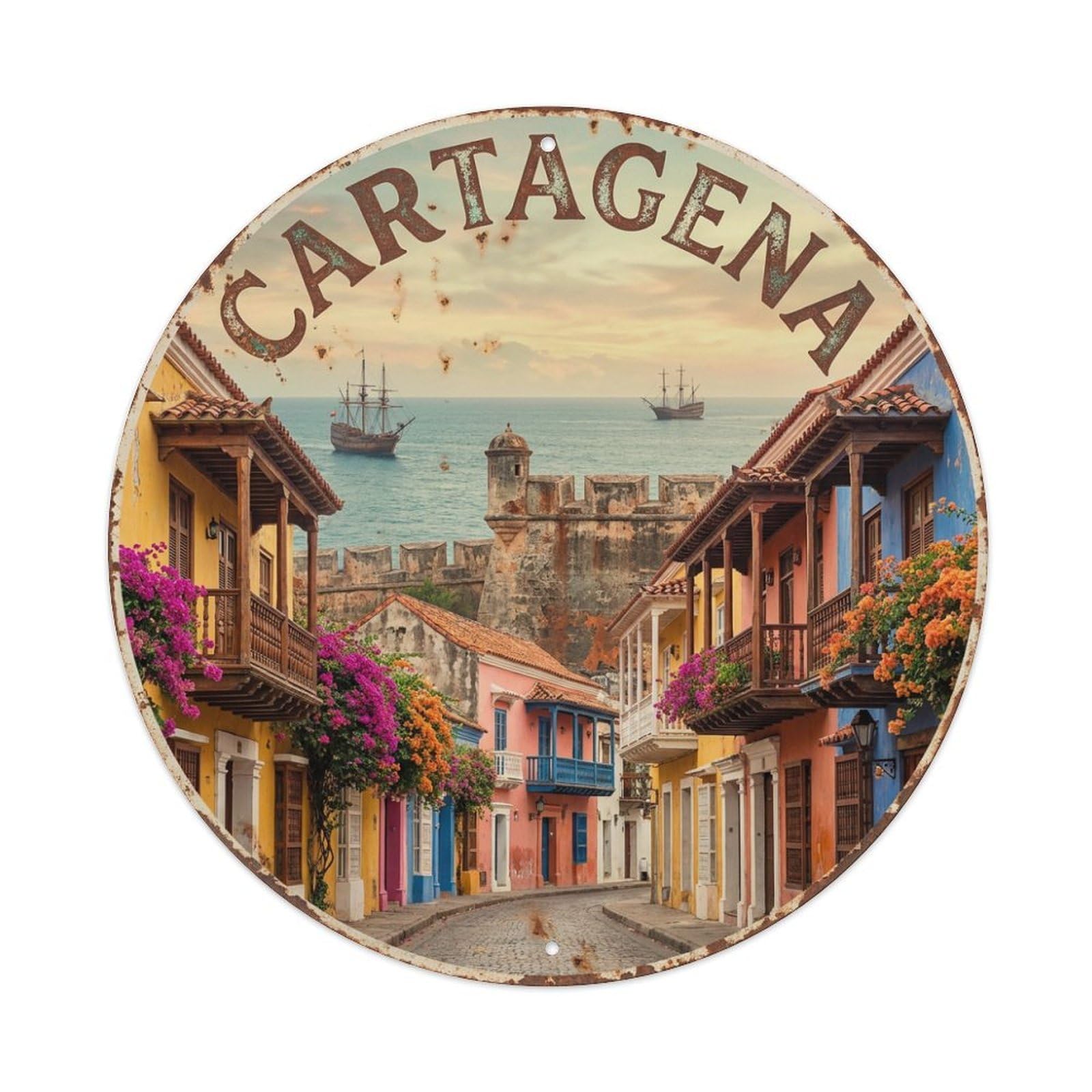 Retro Travel Colombia Cartagena Metal Tin Sign