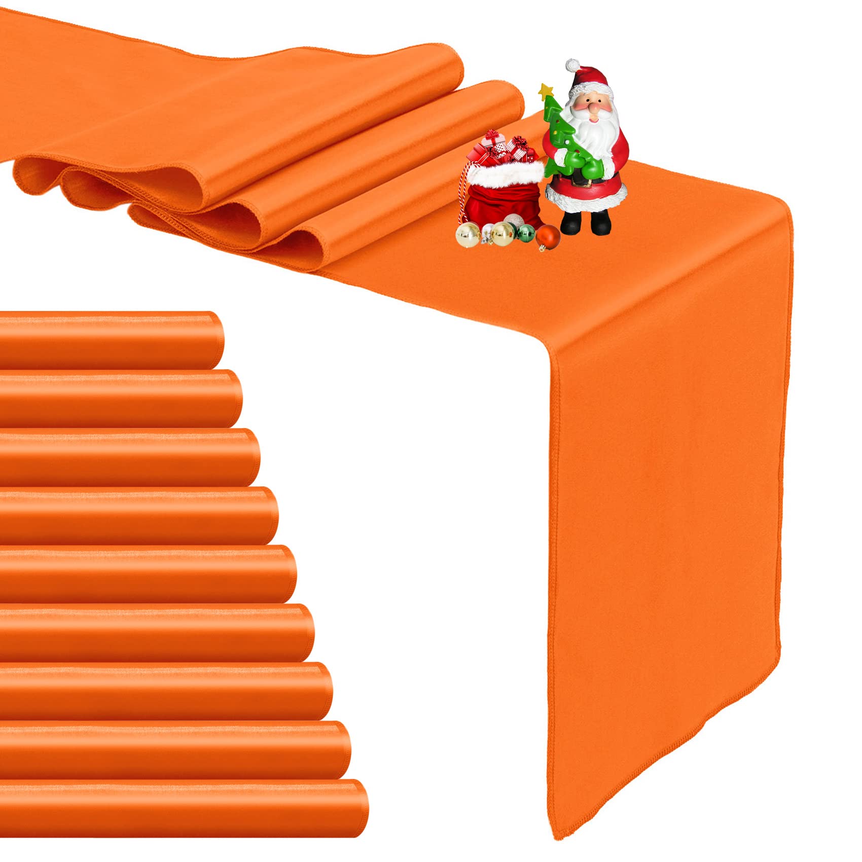 Photo 1 of 10-Pack Orange Satin Table Runner 12 x 108 Inch Long Bright and Smooth Silk Fabric Table Runner for Wedding Banquet Birthday Party Decoration