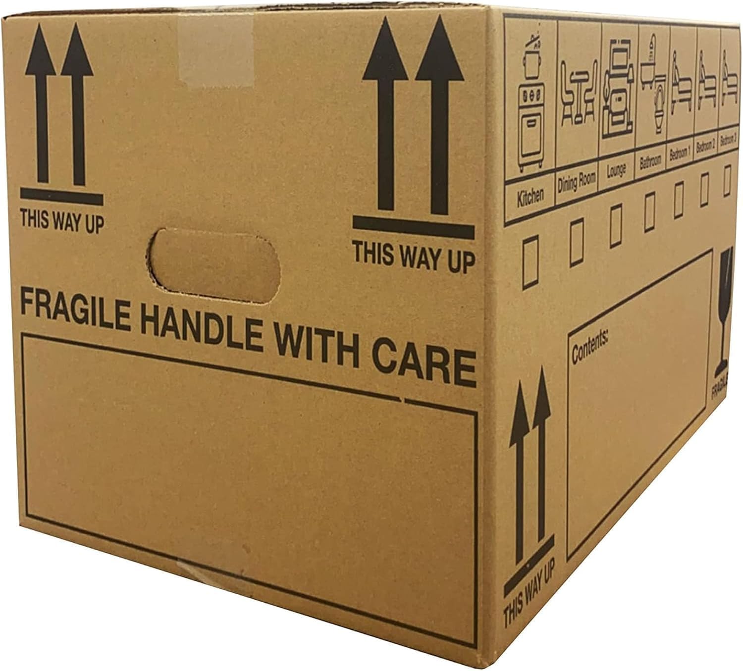 10 Strong Large Cardboard Storage Packing Moving House Boxes with Carry Handles and Room List – Ideal for Storage, Moving, and Packing Made in the UK