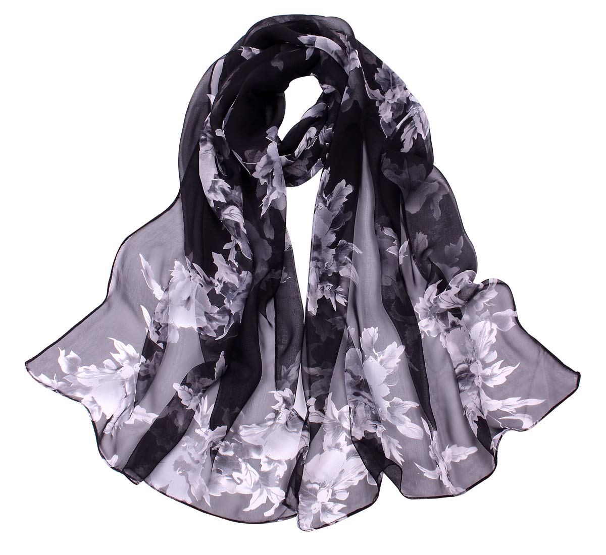 Persmileful Women's Polyester Chiffon Scarf Neck Printing Floral Country Style Lightweight Scarves for Ladies and Girls