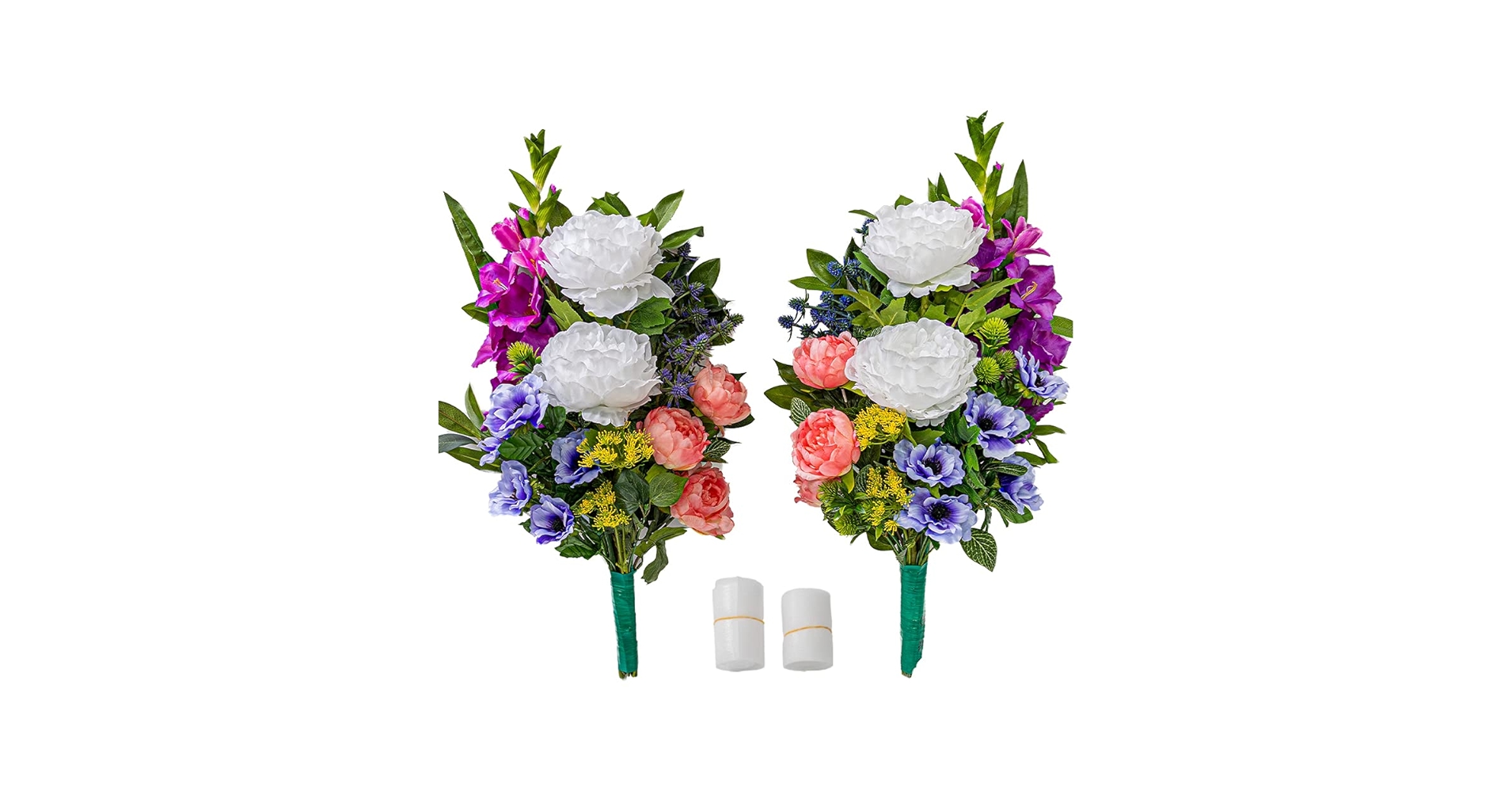 Amazon｜お墓用 牡丹 グラジオラス アネモネ しきみ付き 造花 2束 固定