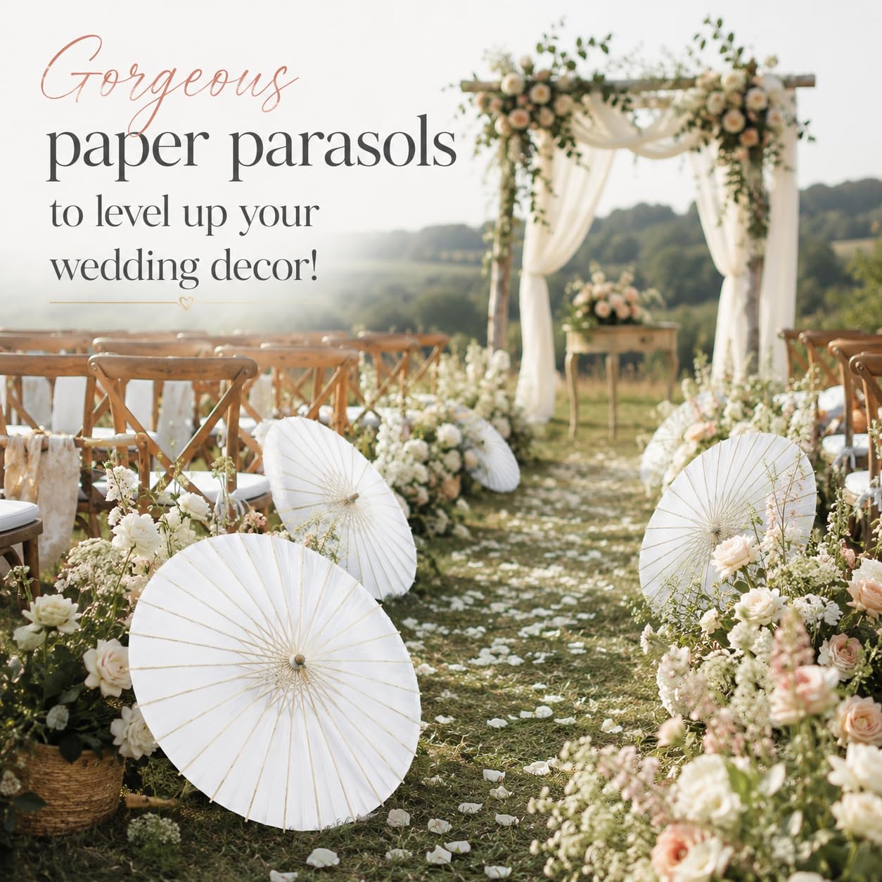 HOOMUU Papierowe parasole na wesela - chiński japoński biały papierowy parasol dla kobiet