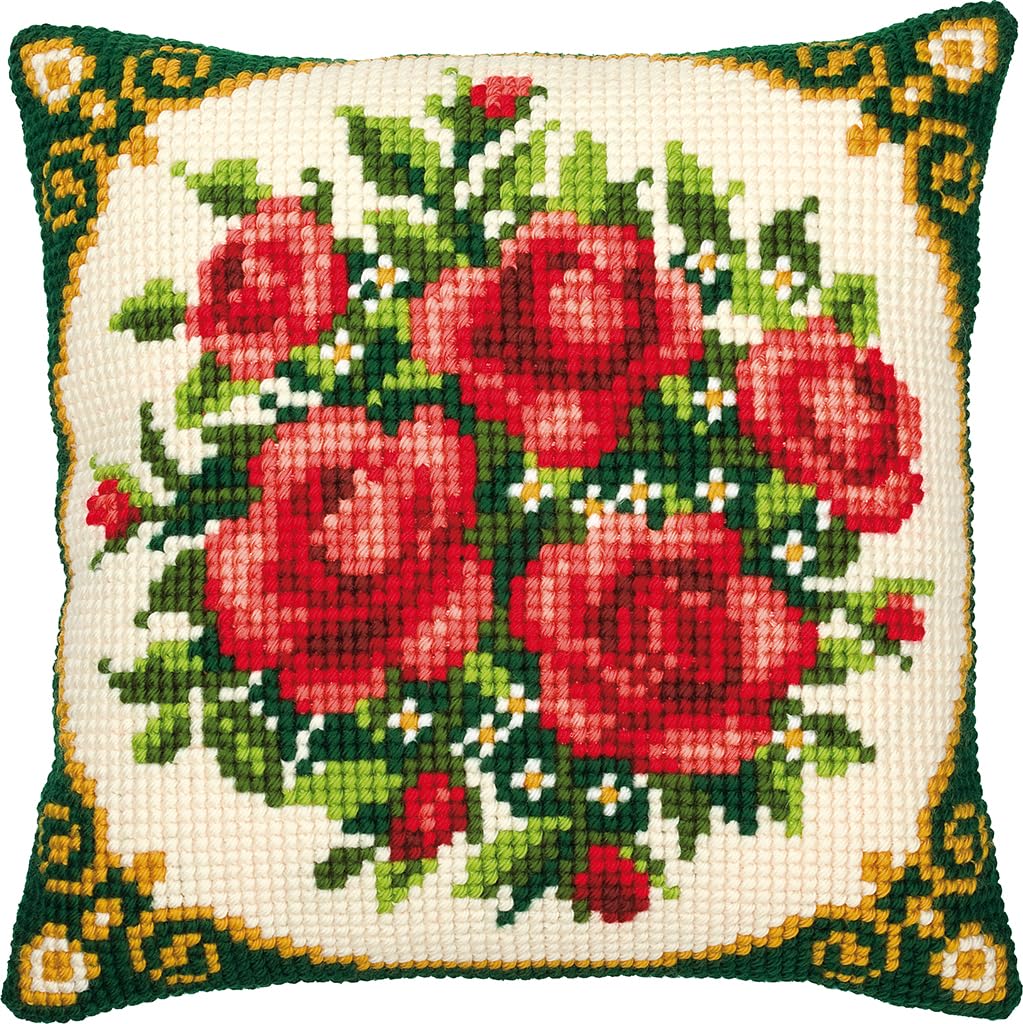 Vervaco Pale Red Roses Cross Stitch Cushion, Multi-Colour