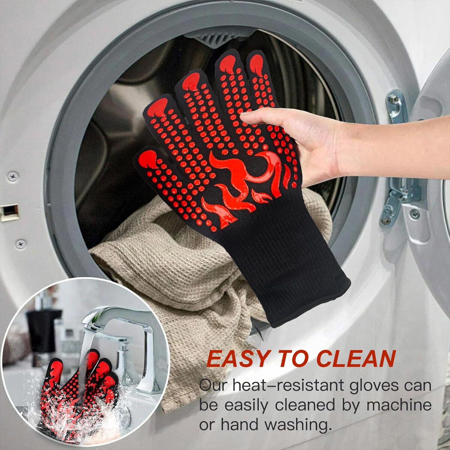 BBQ Gloves, Oven Mitts Grilling Gloves, 1472℉ Extreme Heat Resistant Oven Gloves - Image 4