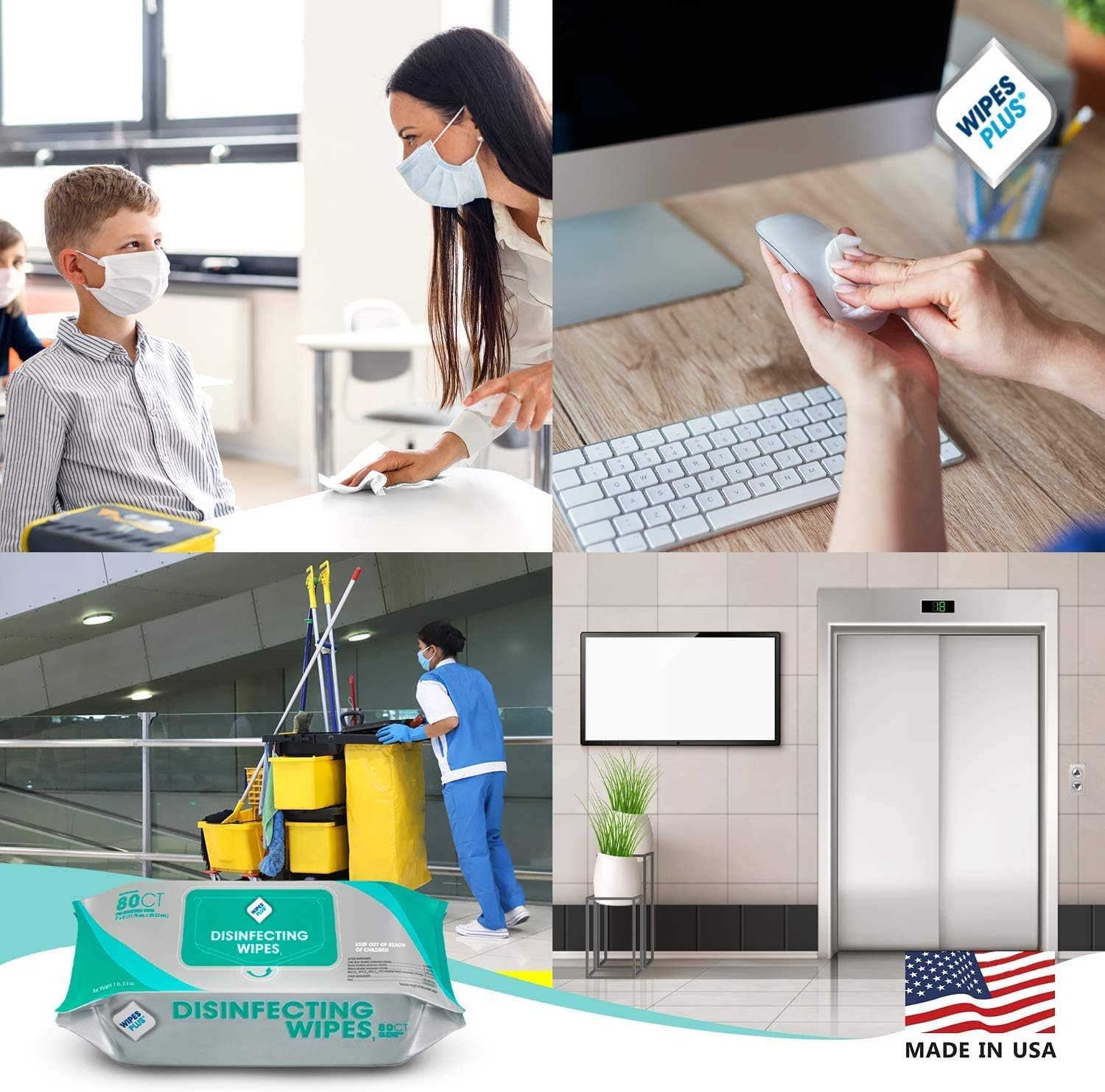 WipesPlus Disinfecting Wipes Bulk (960 Total Wipes) - 12 Packs of Industrial Strength Sanitizing Wipes - 80 Disinfectant Wipes per Pack - Made in USA : Health & Household