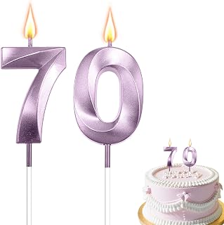 70th Birthday Candles, Purple Number 70 Candles, Happy Birthday Candle for Cake, 3D Designed Number Cake Toppers Decorations for 70th 70 Year Old Women Men Wedding Anniversary Parties Celebrations