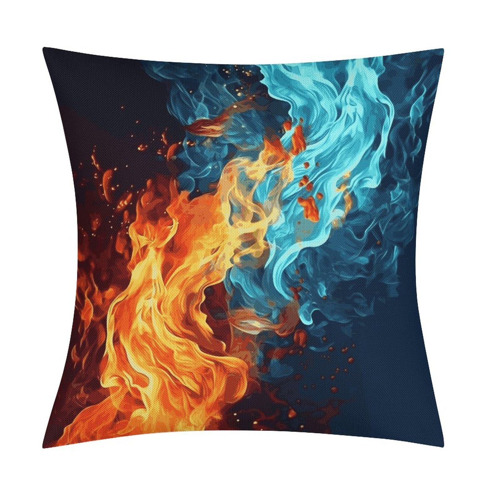 Fodpand Style Fire And Water Pattern Pillow Covers 18X18 Inch, Pillow Cases Boho Farmhouse, Throw Pillow Covers For Couch Sofa Bed Spring Home Decor