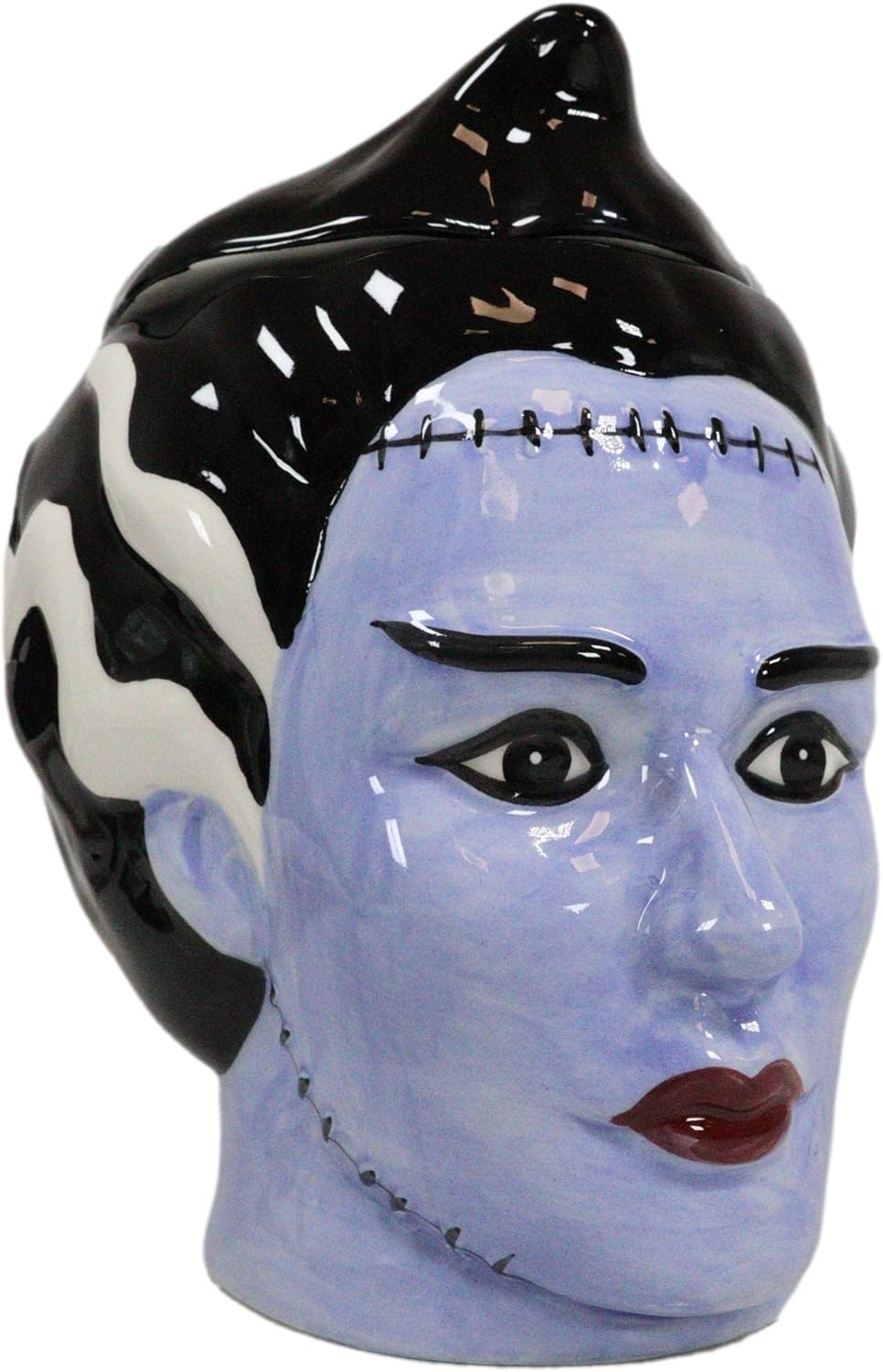 Ebros Gift Ceramic Ghastly Mrs Frankenstein Bride Skull Cookie Jar Decorative Figurine 8.25" Tall Ossuary Macabre Dead Graveyard Grinning Skulls Zombies Undead Halloween Kitchen Decor Accessory