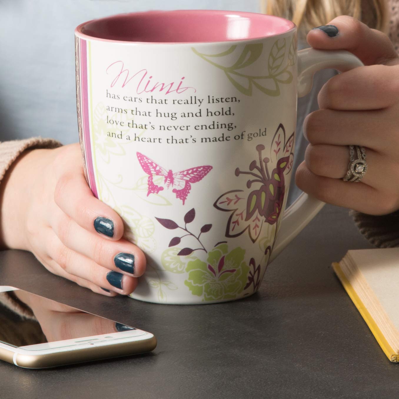 Pavilion Gift company Mark My Words Mimi Floral Butterfly Grandma Coffee Tea Mug, Large, Pink
