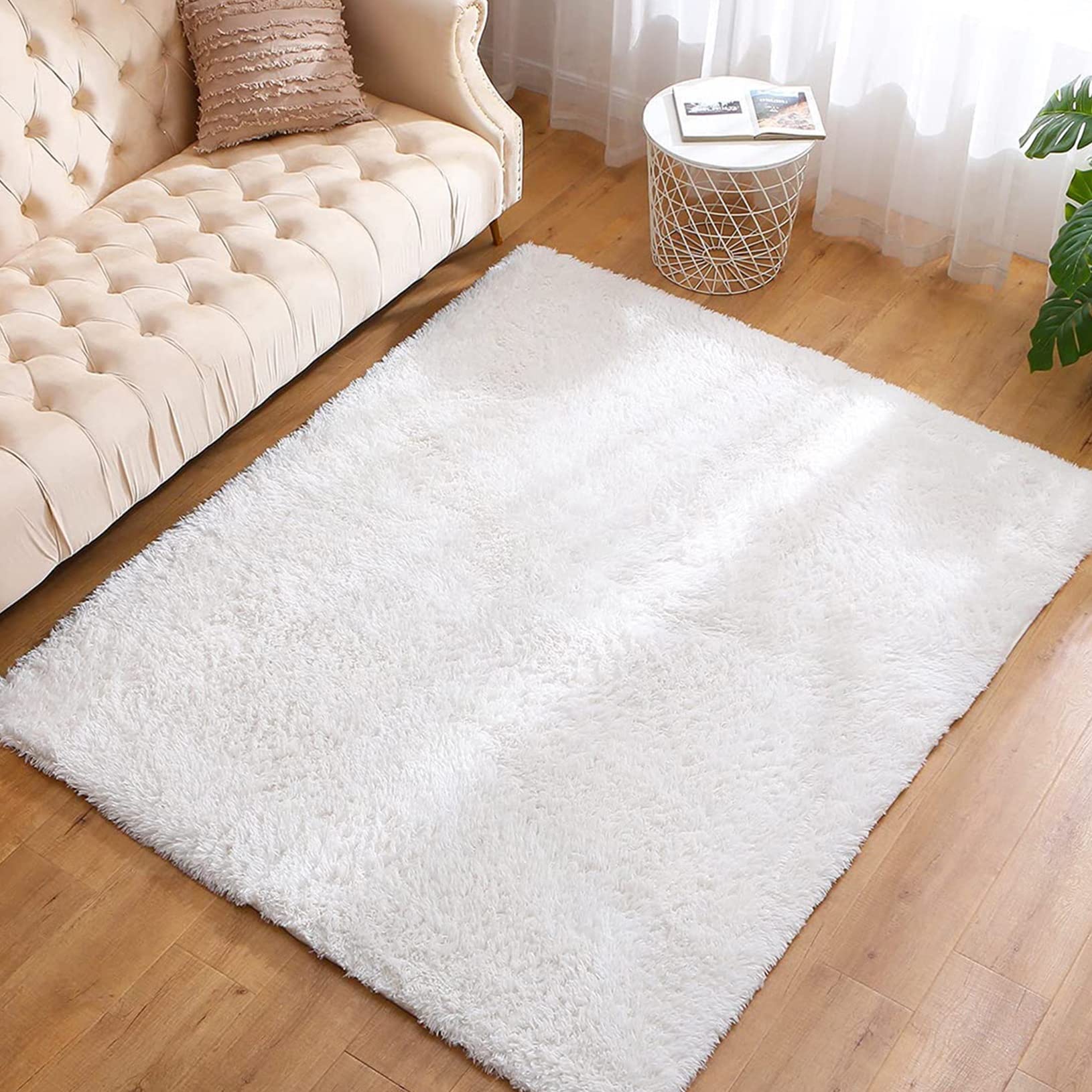 3D Soft Shaggy Carpet for Living Room Bedroom | Fluffy Plush Rug, White (Size 40x60 Cm)-image-45