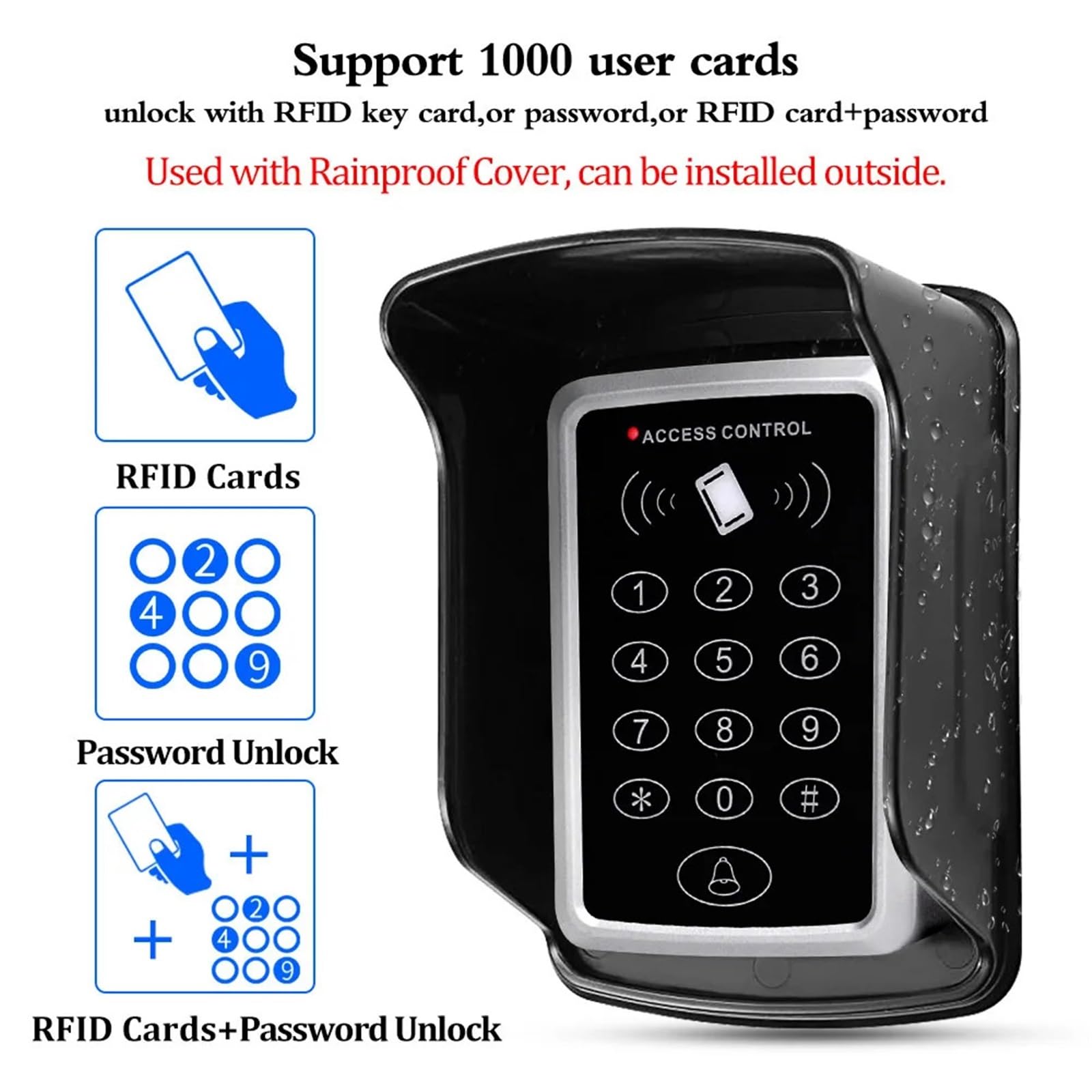 Zutrittskontrolle, Home Access Control System Kits Set RFID Tastatur 125 KHz Access Controller 1000 Benutzer 180 KG Elektrische Magnetische Schloss Strike Schlösser(Kit2 Strike Lock)