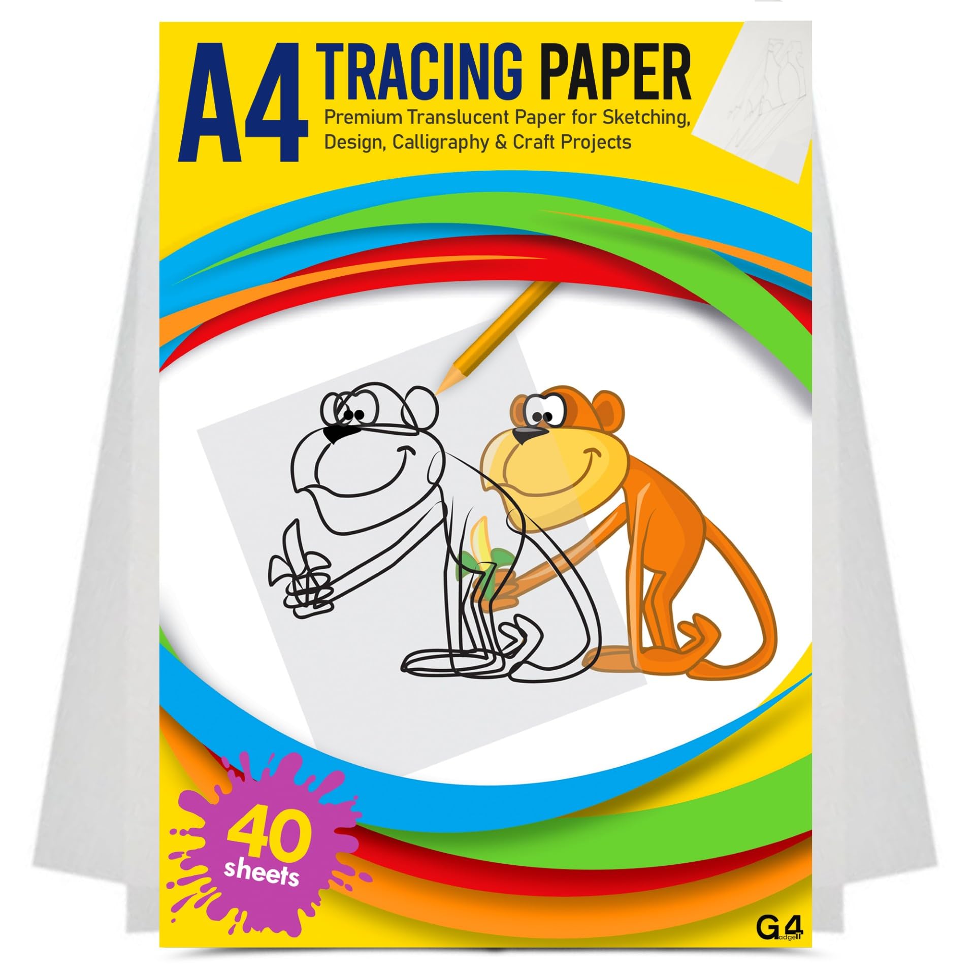 G4GADGET A4 Tracing Paper Pad – 40 Sheets, 35 GSM Transparent Tracing Paper for Drawing, Sketching, Sewing Patterns, Calligraphy, Design & Craft Projects