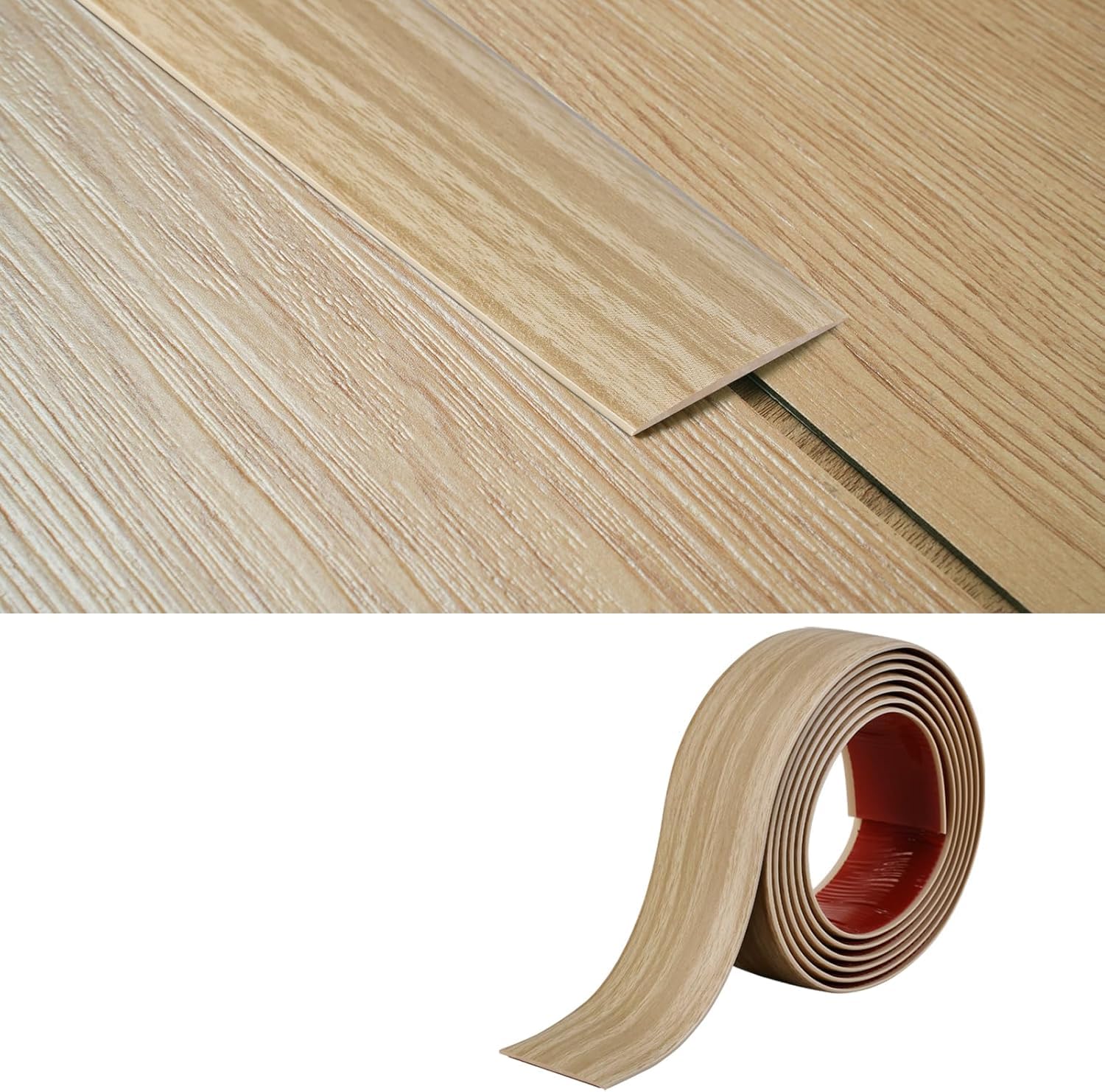 PVC Floor Transition Strip(5cm Wide × 2mm Thick) Laminate Floor Cover Strips Self Adhesive Door Bar Divider Strip Flat Flooring Edge Joining Trim (20M, Beige Grain)