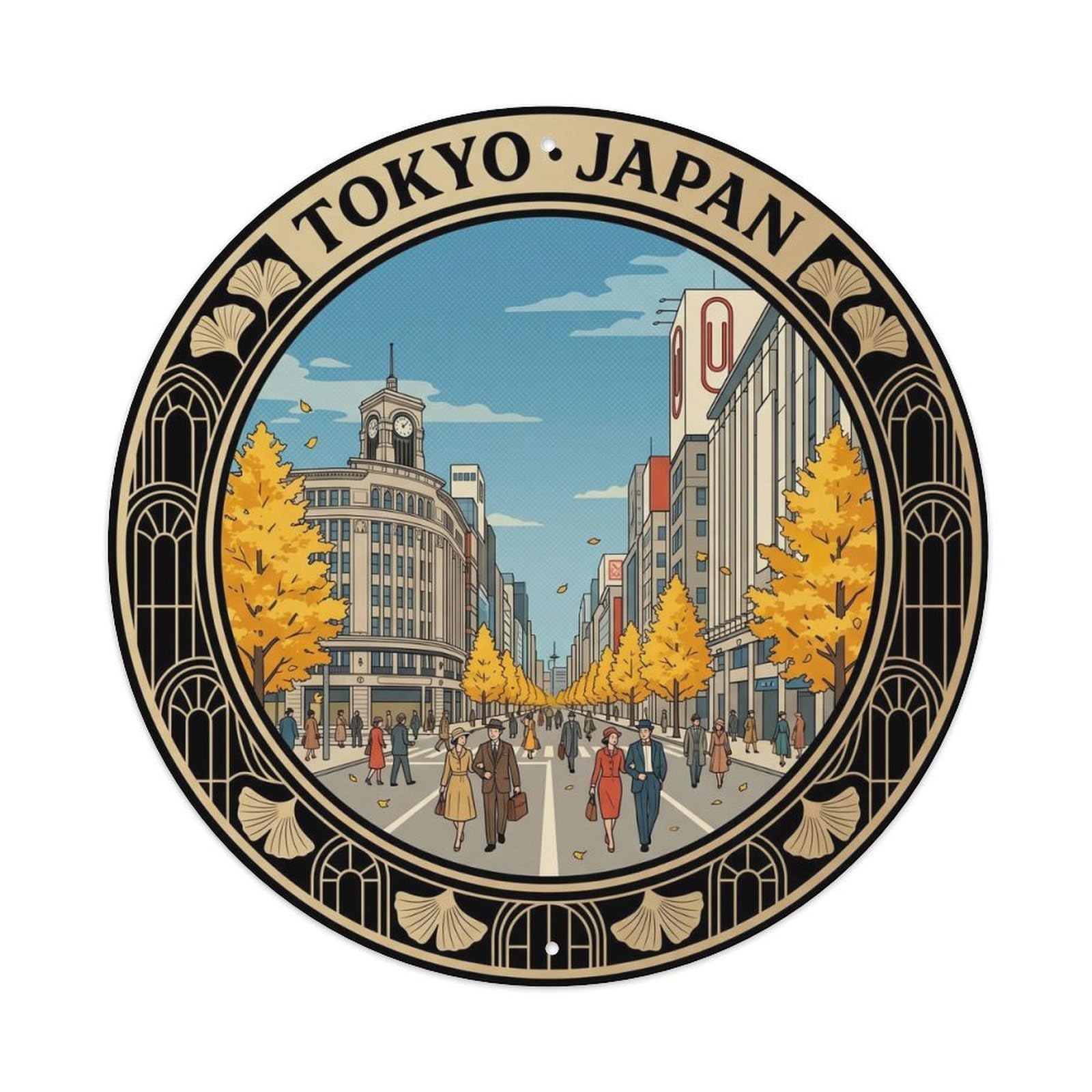 Tokyo Ginza Pedestrian Sunday Geometric Buildings Japan Metal Tin Sign