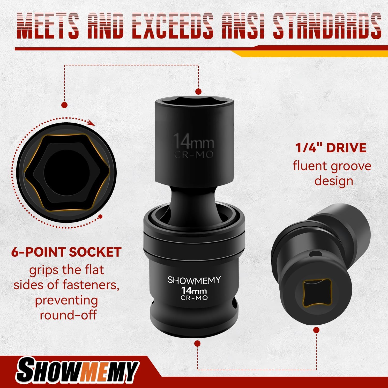 Drive Impact Universal Joint Socket Set, 6 Points, Shallow Swivel Socket Set, Cr-Mo Steel. Heavy Duty Storage Case (Metric 1/4", Metric 1/4")