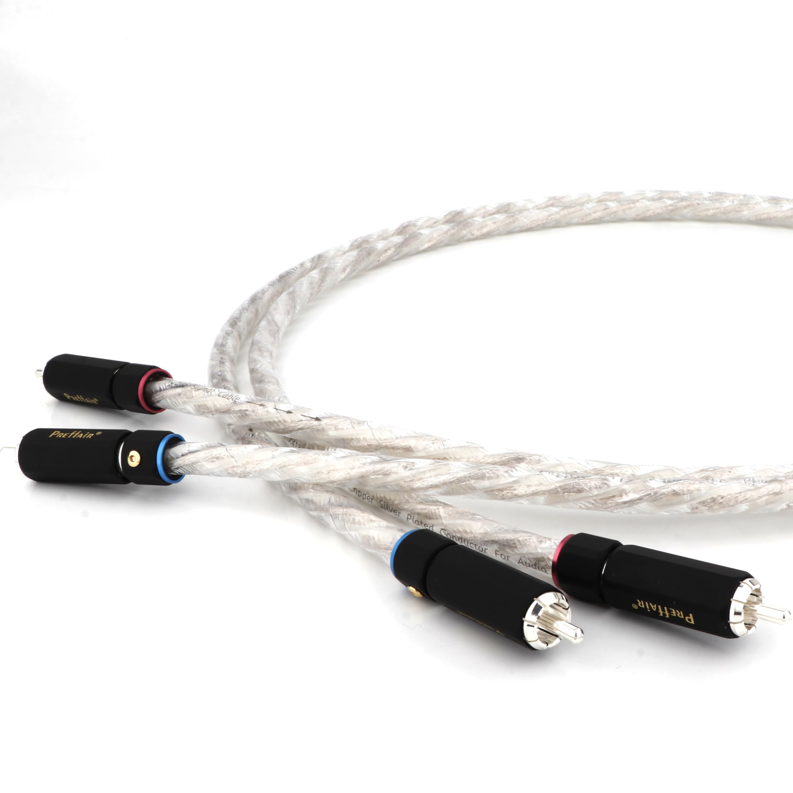2 cavi RCA stereo audiofili HiFi, in puro rame da 2 RCA maschio a 2 RCA maschio, cavo di interconnessione audio schermato (2 m, placcato argento)
