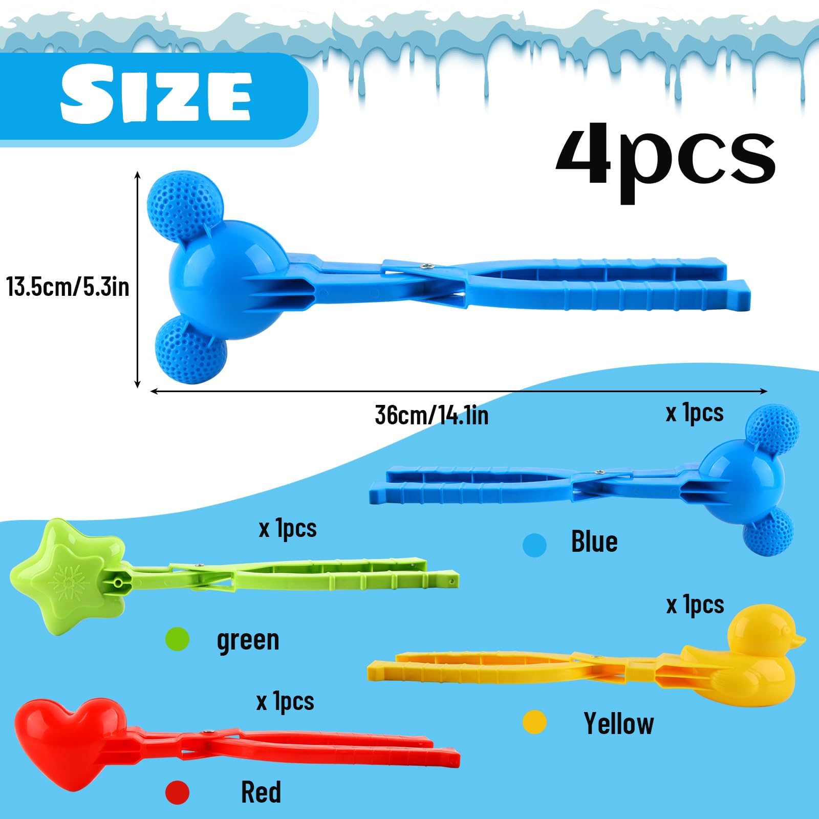 Clip di Palla di Neve Grande 4 Pezzi, ZoneYan Stampi per Palla di Neve, Pinza per Palla di Neve, Stampo per Creatore di Palle di Neve, Snowball Maker