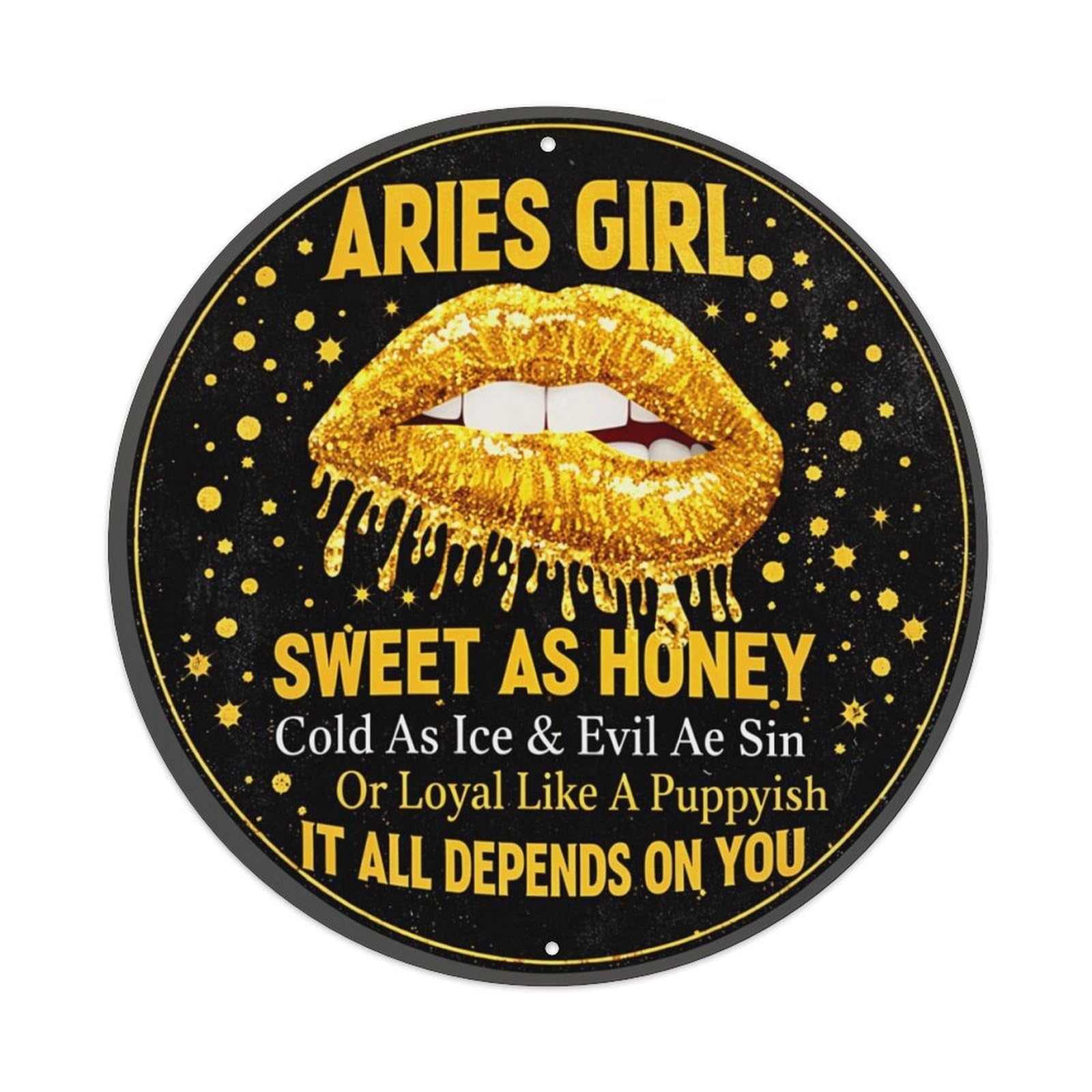 Aries Girl Sweet As Honey Metal Tin Sign Plaque