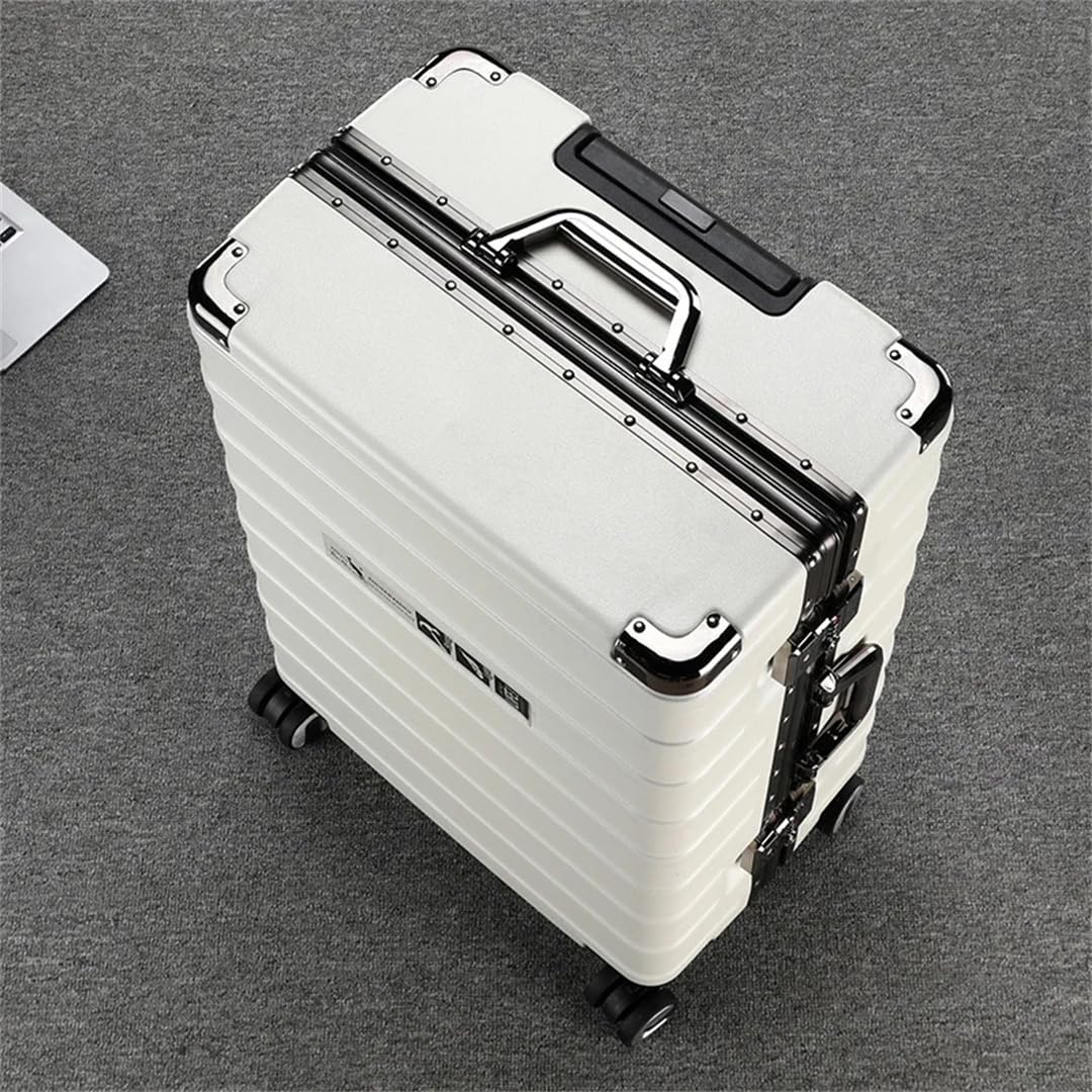 Suwequest Valigia da viaggio con telaio in alluminio Rod Trolley Valigia Carry-On Box Password di grande capacità, bianco, 28''
