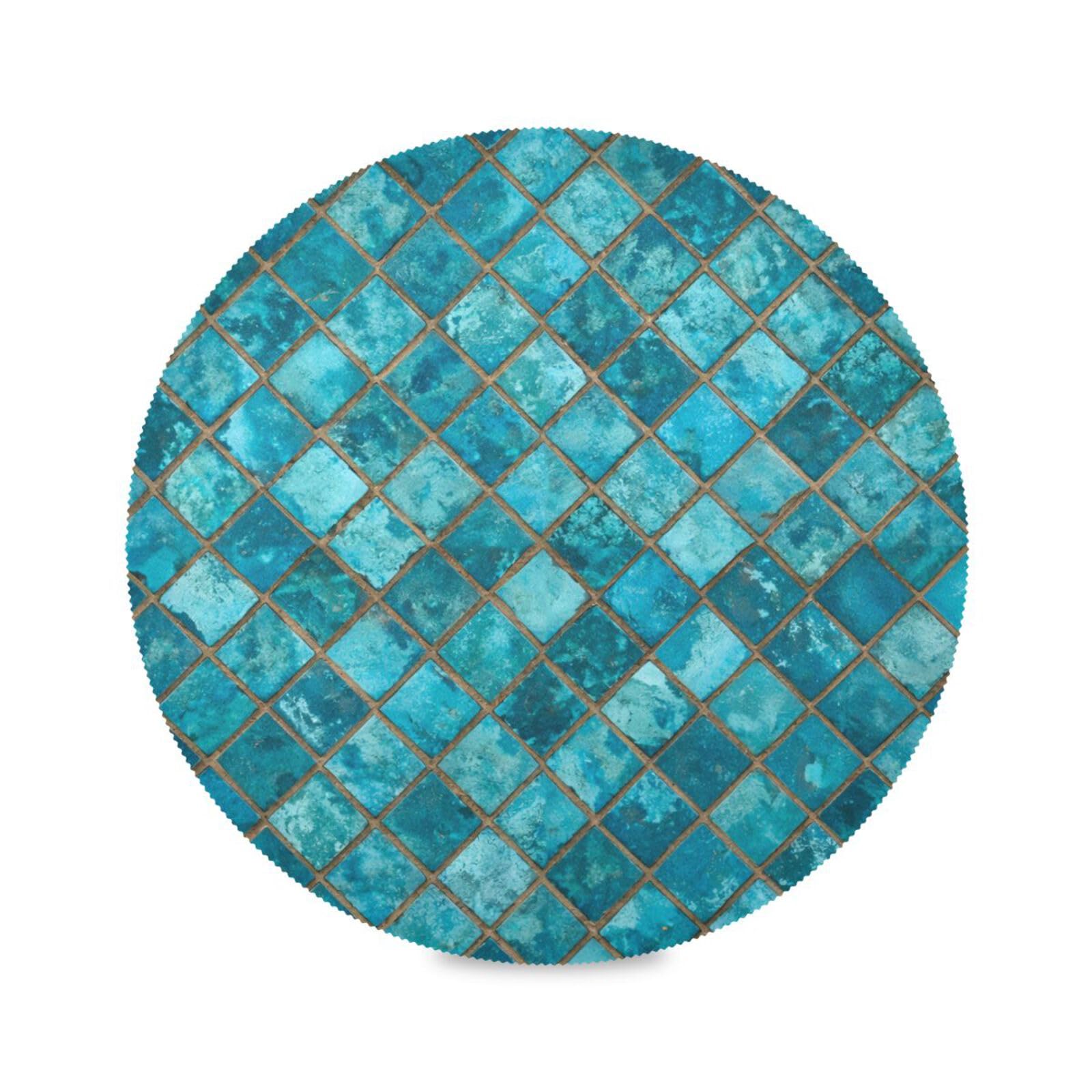 ALAZA Turquoise Blue Round Placemats - Set of 6 for Dining Table, Home, Kitchen, Holiday Decoration
