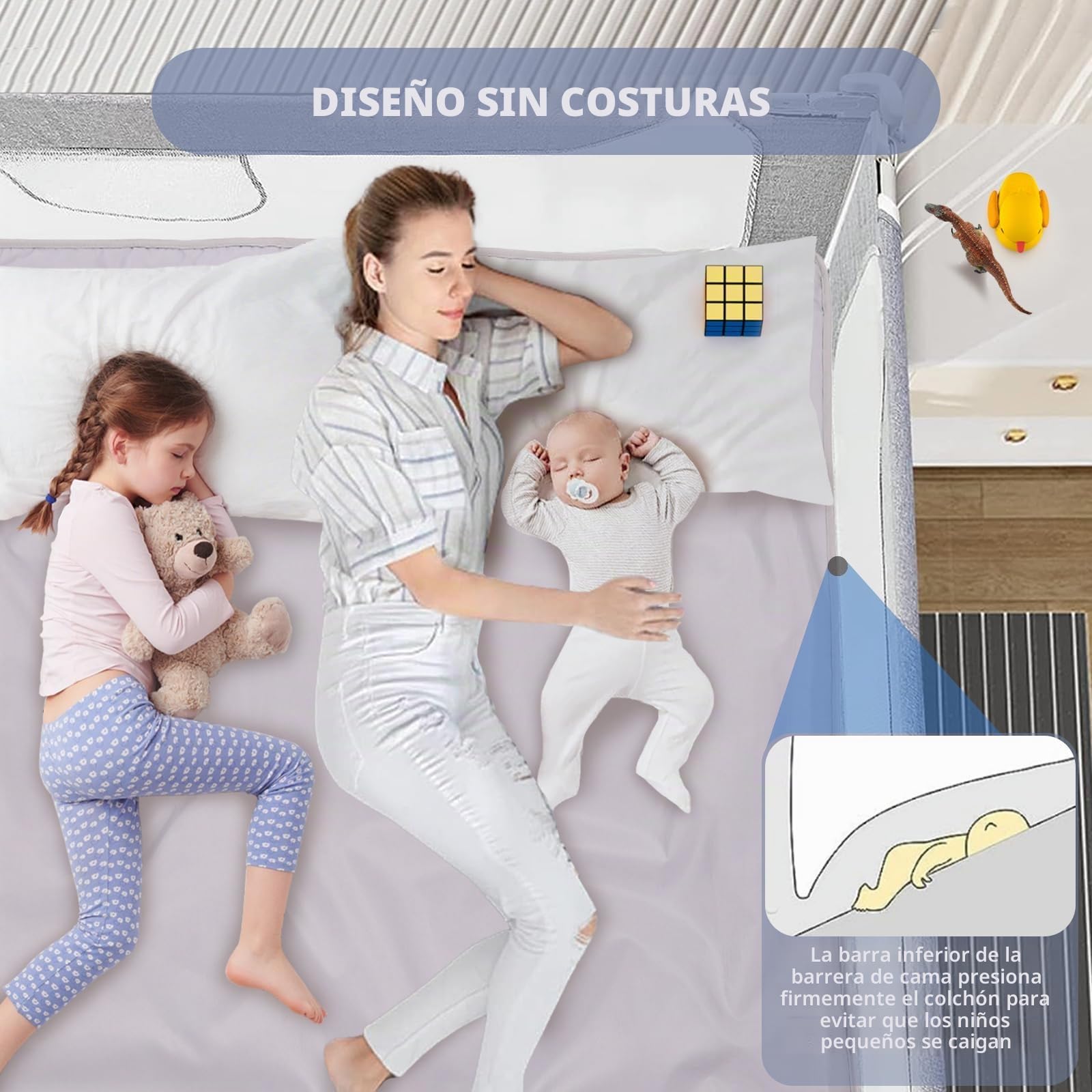 G TALECO GEAR Barrera para cama de 200 x 66 cm, barrera de cama para niños pequeños, protección contra caídas estable para niños y niñas, gris (1 pieza)