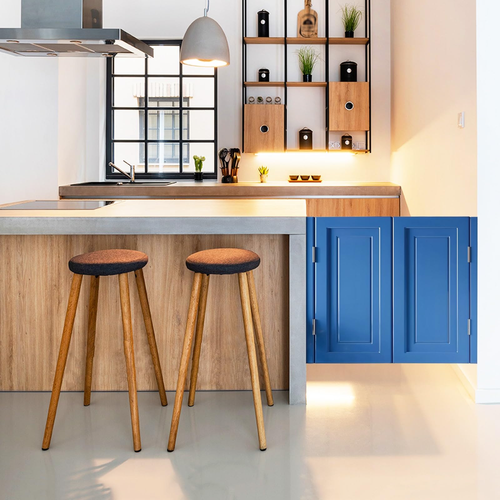 Porte blu scuro da 91/99/122/120 cm, porte interne aperte, con hins per cucina e design a mezza porta (W49 x H36)