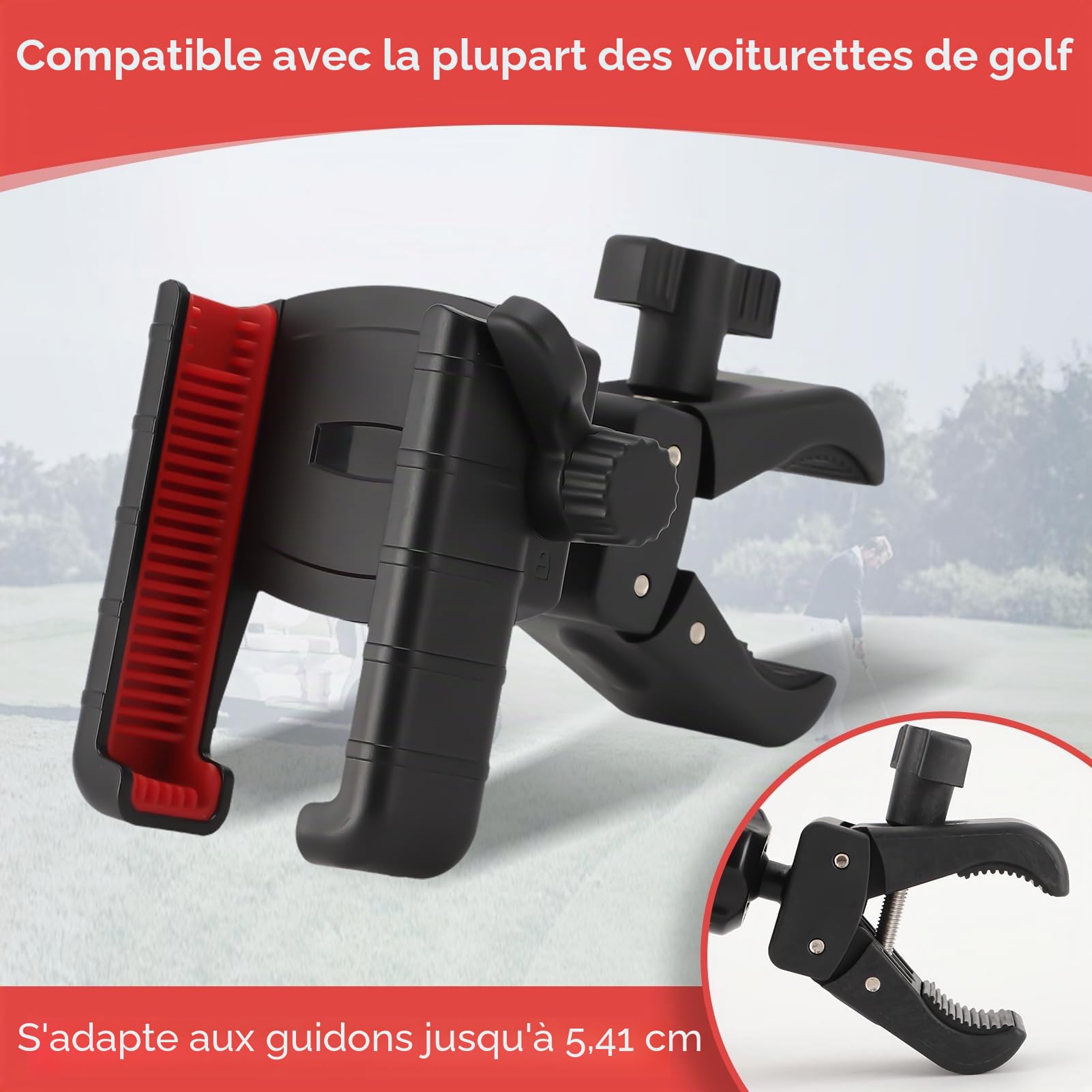 Support de téléphone pour voiturette de Golfs, Support de téléphone Rotatif à 360 degrés Compatible avec la Plupart des Smartphones et étuis de téléphone