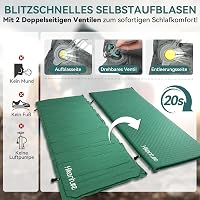 HIKENTURE Önfelfújó Kempingmatrac 5 cm Vastag, Kétszeleppel, Sötétzöld Habszivacs Matrac Kempingezéshez, Túrázáshoz, Kültéri Alváshoz, 192x7 4
